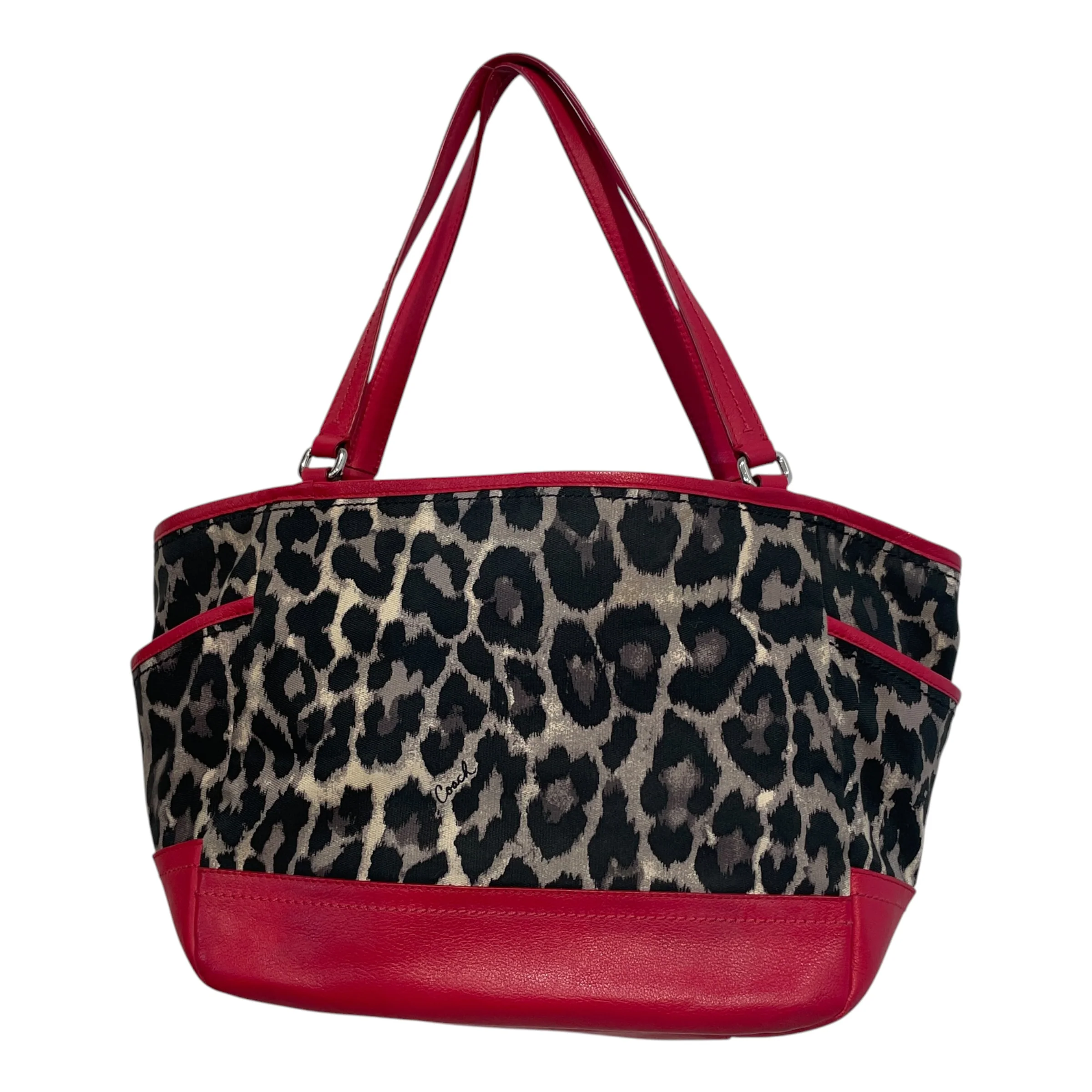 COACH/Hand Bag/Leopard/Cotton/RED/Coach Park Ocelot Carrie Tote