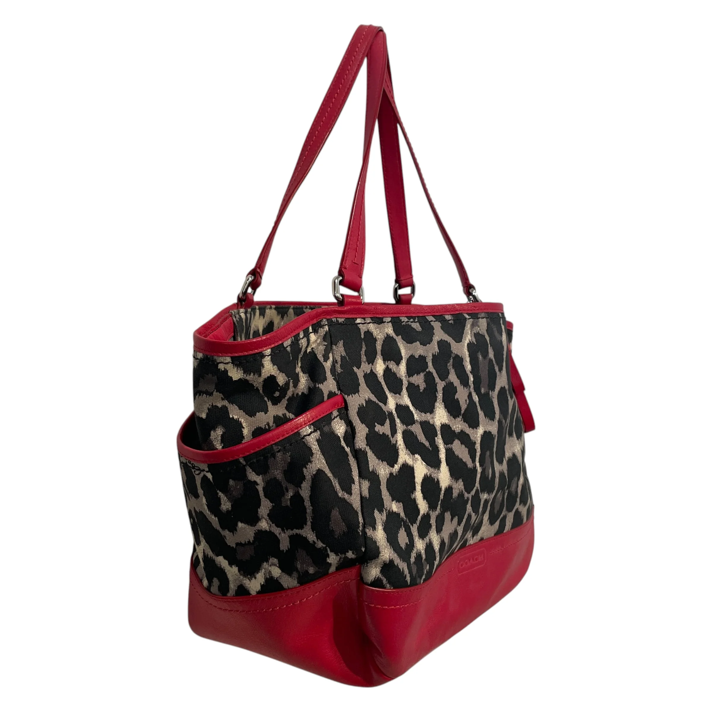 COACH/Hand Bag/Leopard/Cotton/RED/Coach Park Ocelot Carrie Tote