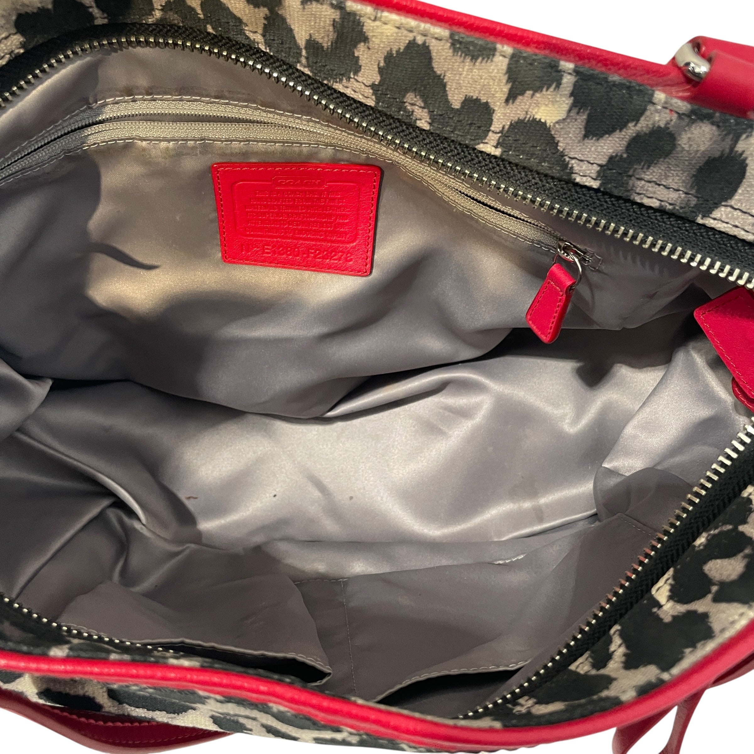 COACH/Hand Bag/Leopard/Cotton/RED/Coach Park Ocelot Carrie Tote