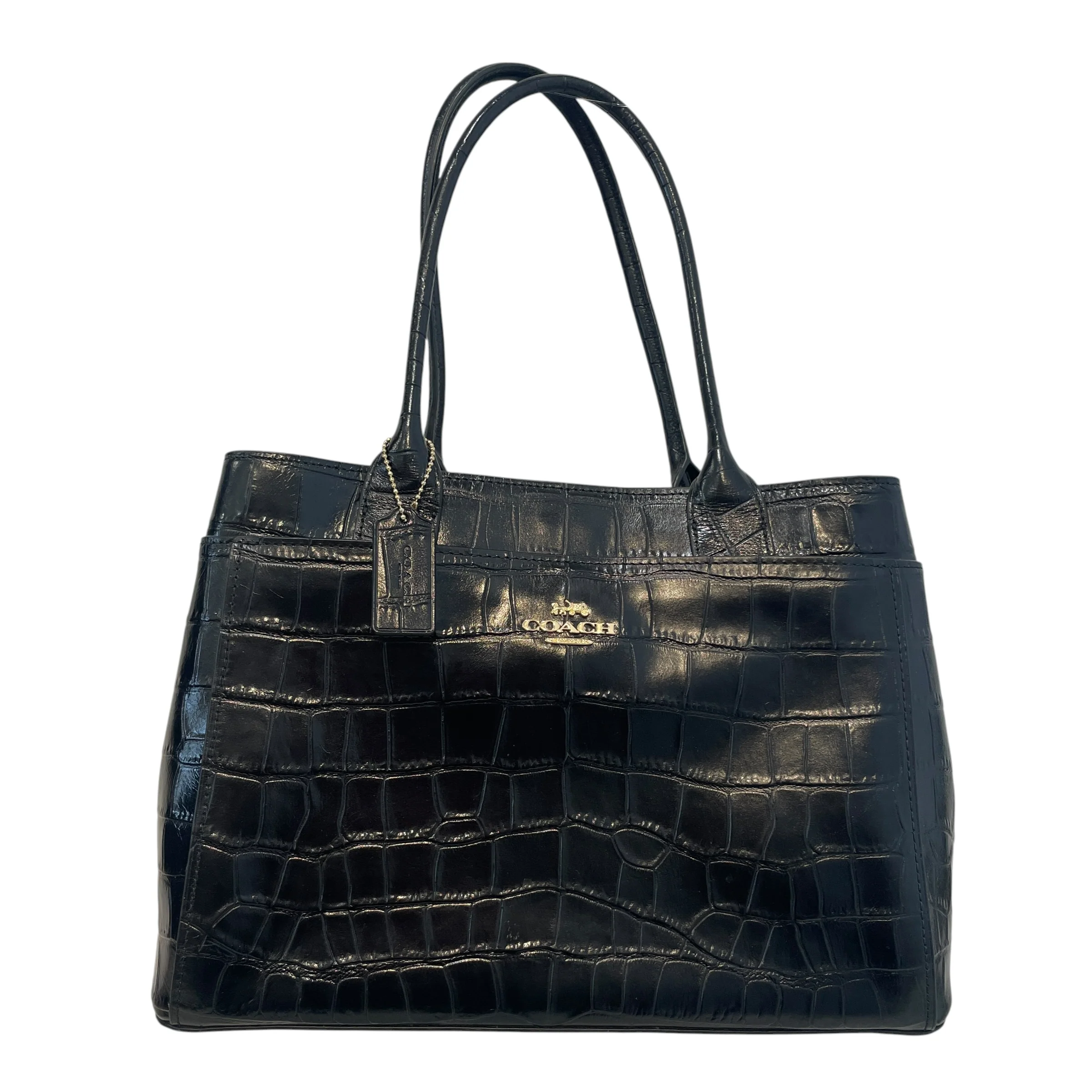 COACH/Tote Bag/Animal Pattern/Leather/BLK/Croc Embossed Nina Tote