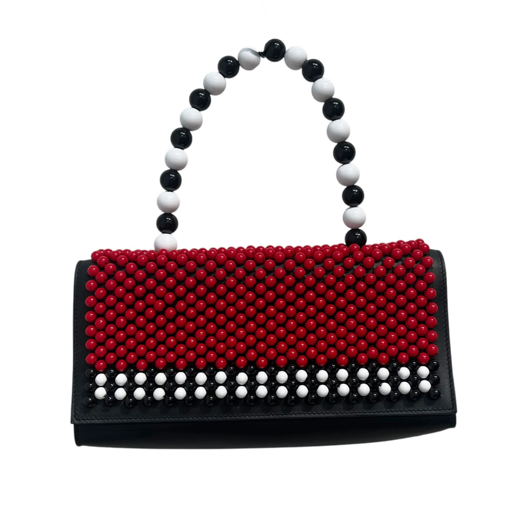 LES PETIT JOUEURS/Hand Bag/Leather/BLK/BEADE-RED BLK WHT