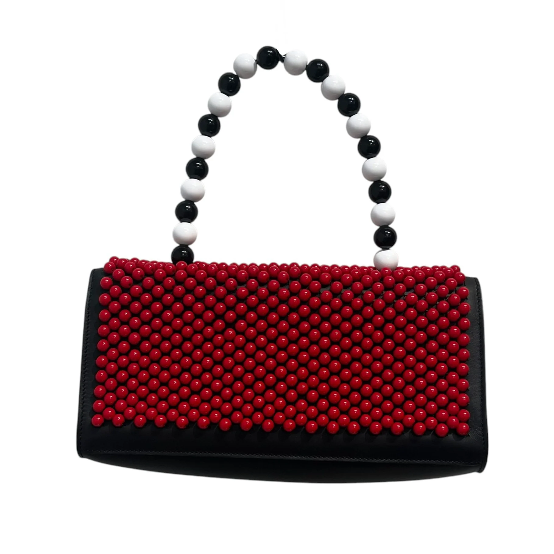 LES PETIT JOUEURS/Hand Bag/Leather/BLK/BEADE-RED BLK WHT