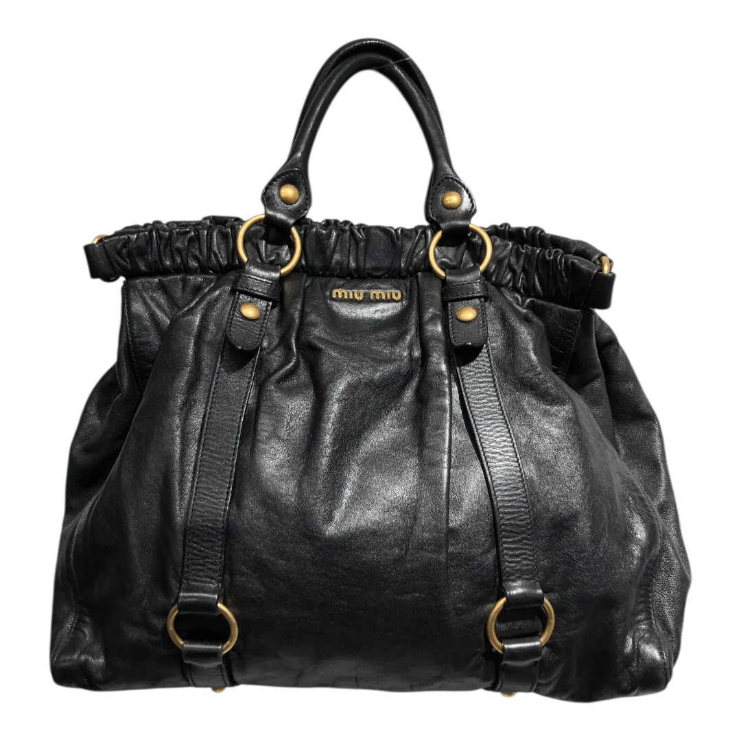 MIU MIU/Hand Bag/Lambskin/BLK/vitello soft calf gathered tot
