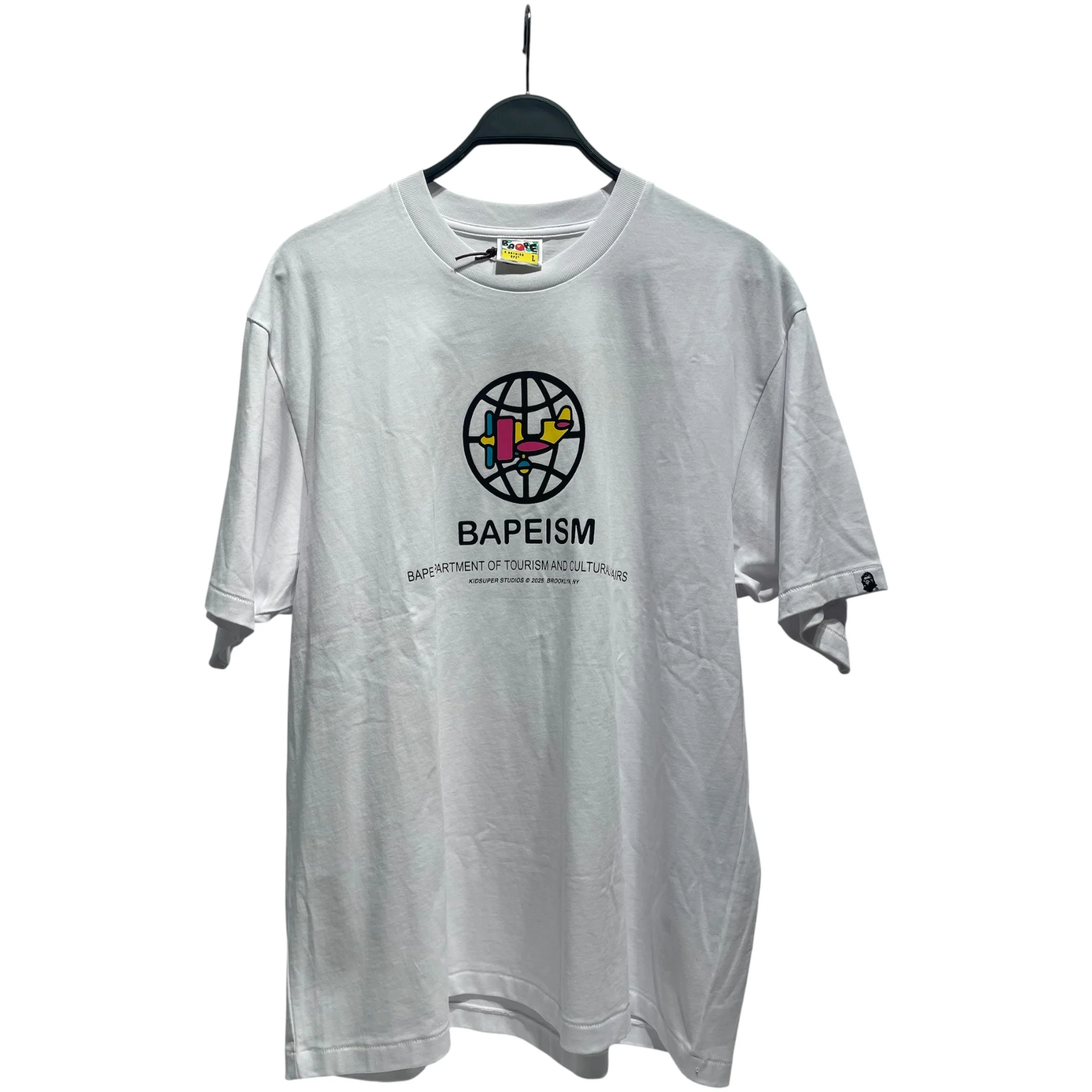 A BATHING APE/KIDSUPER STUDIOS/T-Shirt/L/Cotton/WHT/Graphic/BAPEISM