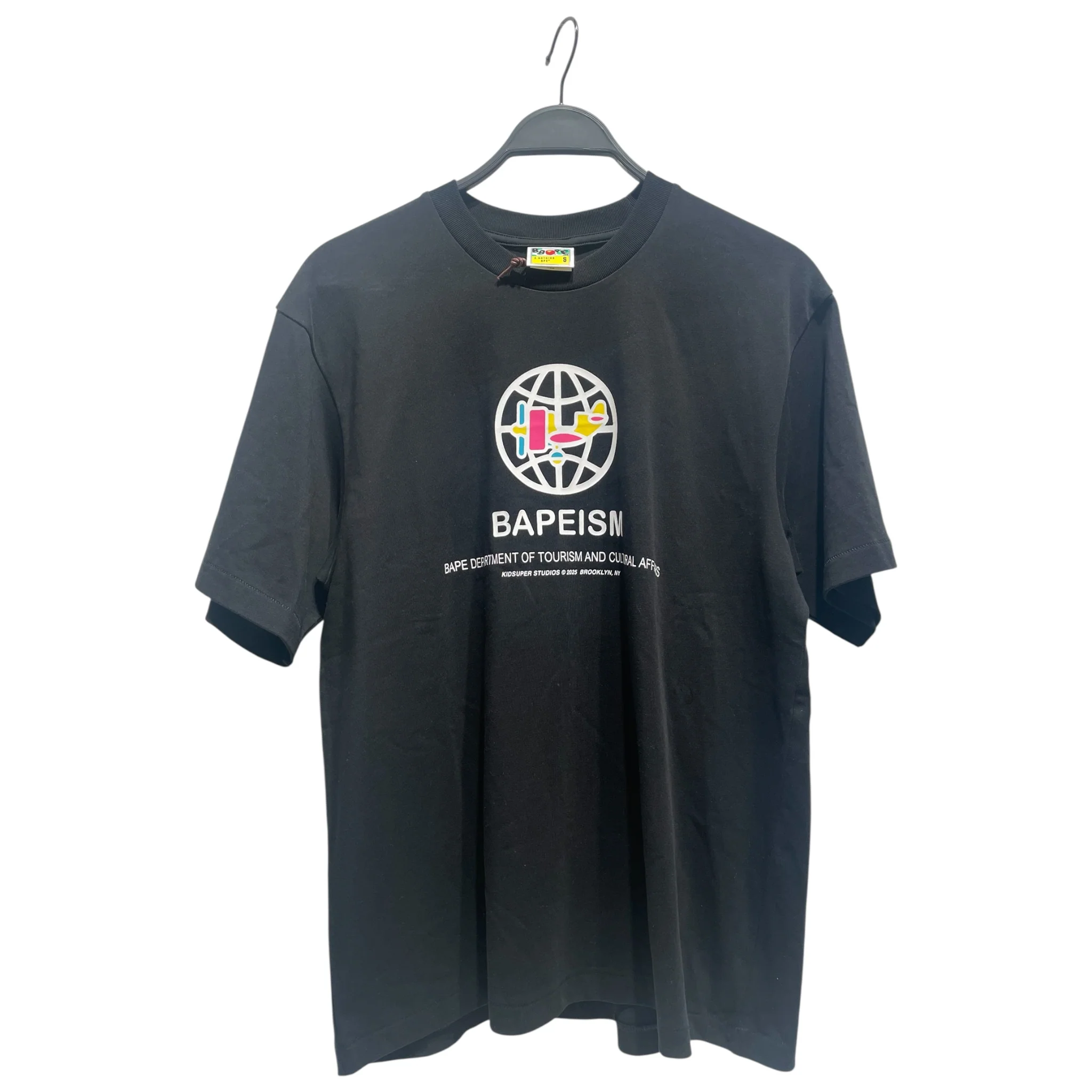 A BATHING APE/KIDSUPER STUDIOS/T-Shirt/S/Cotton/BLK/Graphic/BAPEISM