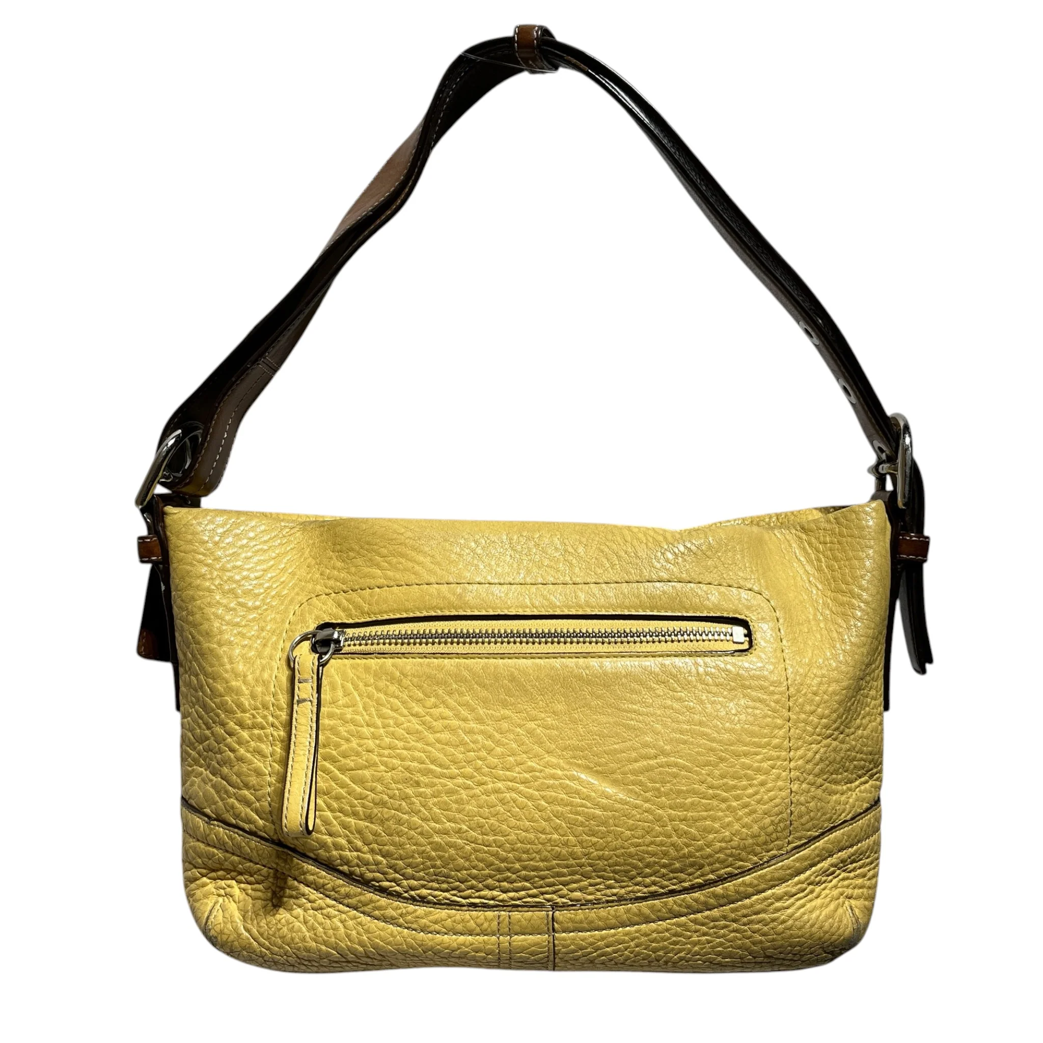 COACH/Hand Bag/Leather/YEL/BROWN STRAP