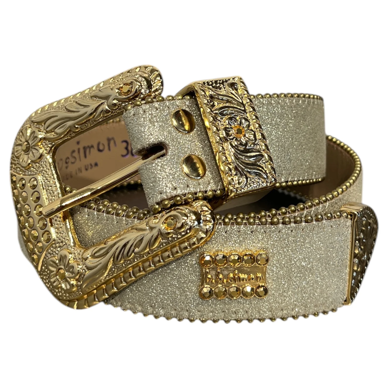 b.b.simon/Belt/Glitter/Leather/GLD/size 34