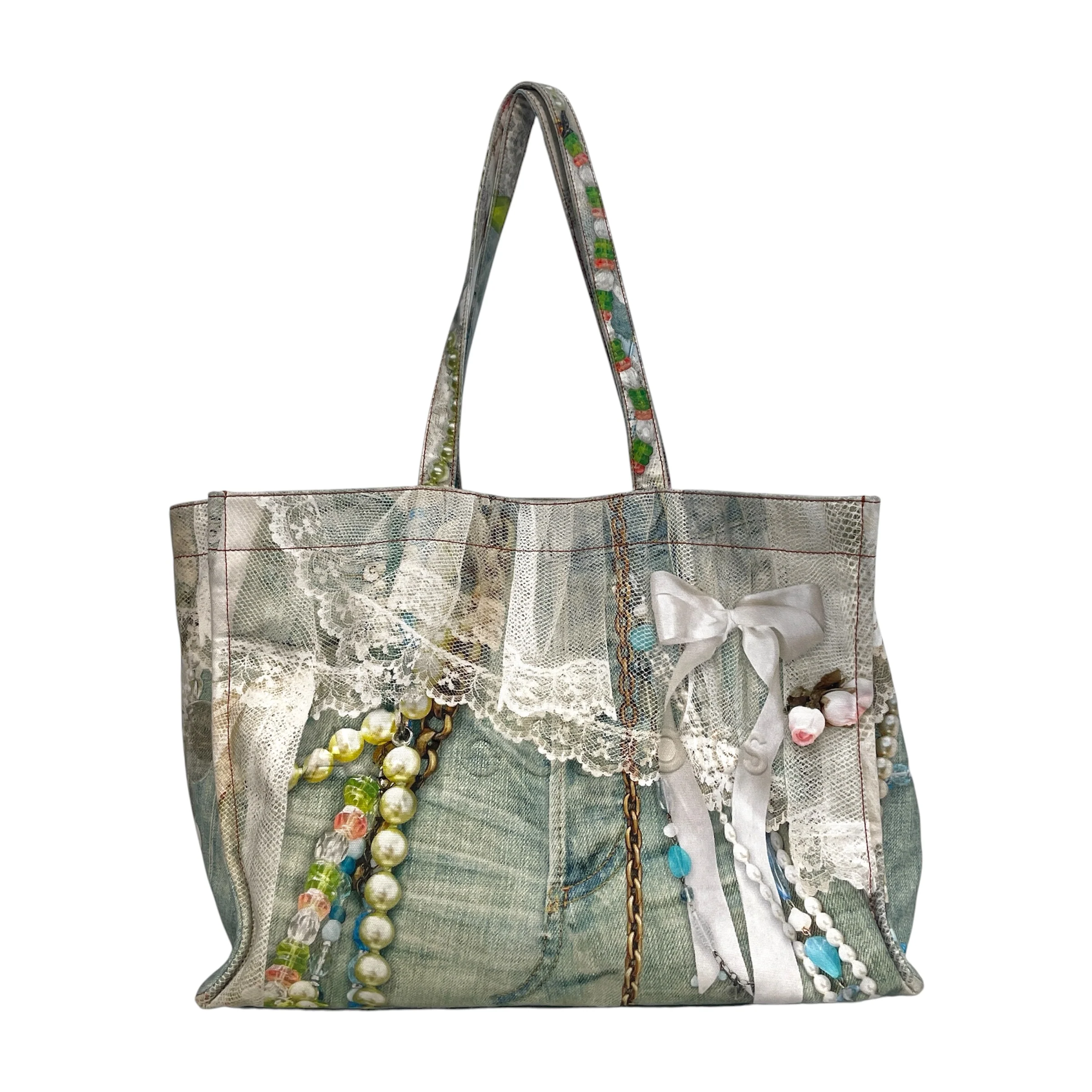 Acne Studios/Tote Bag/All Over Print/Cotton/MLT/Trompe L'oeil Denim Effect