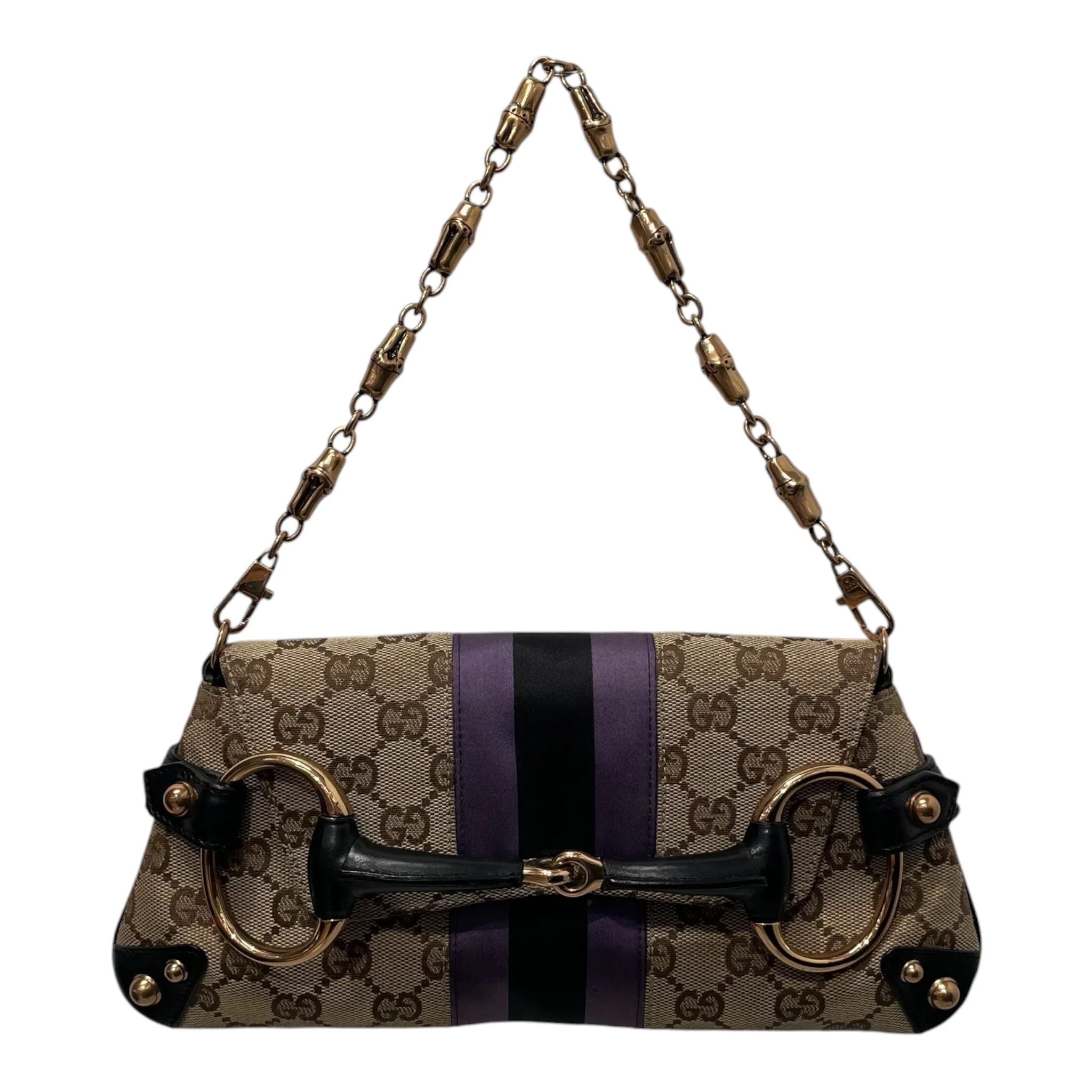 GUCCI/Hand Bag/Monogram/BRW/Cloth Chain Horsebit 129497