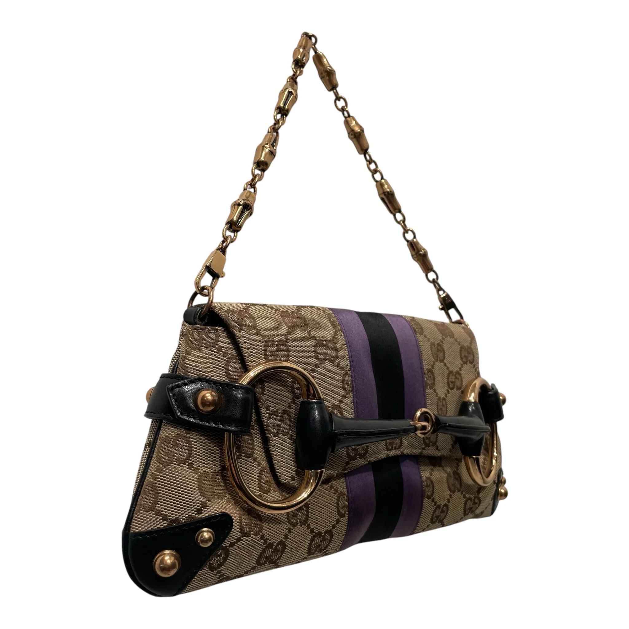 GUCCI/Hand Bag/Monogram/BRW/Cloth Chain Horsebit 129497