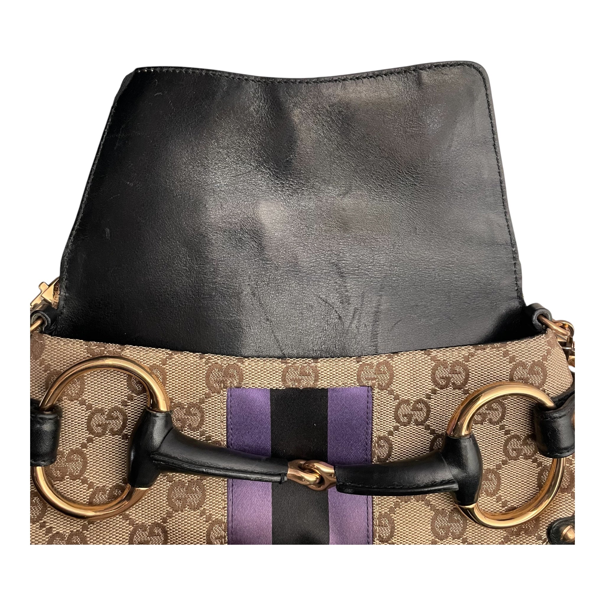 GUCCI/Hand Bag/Monogram/BRW/Cloth Chain Horsebit 129497