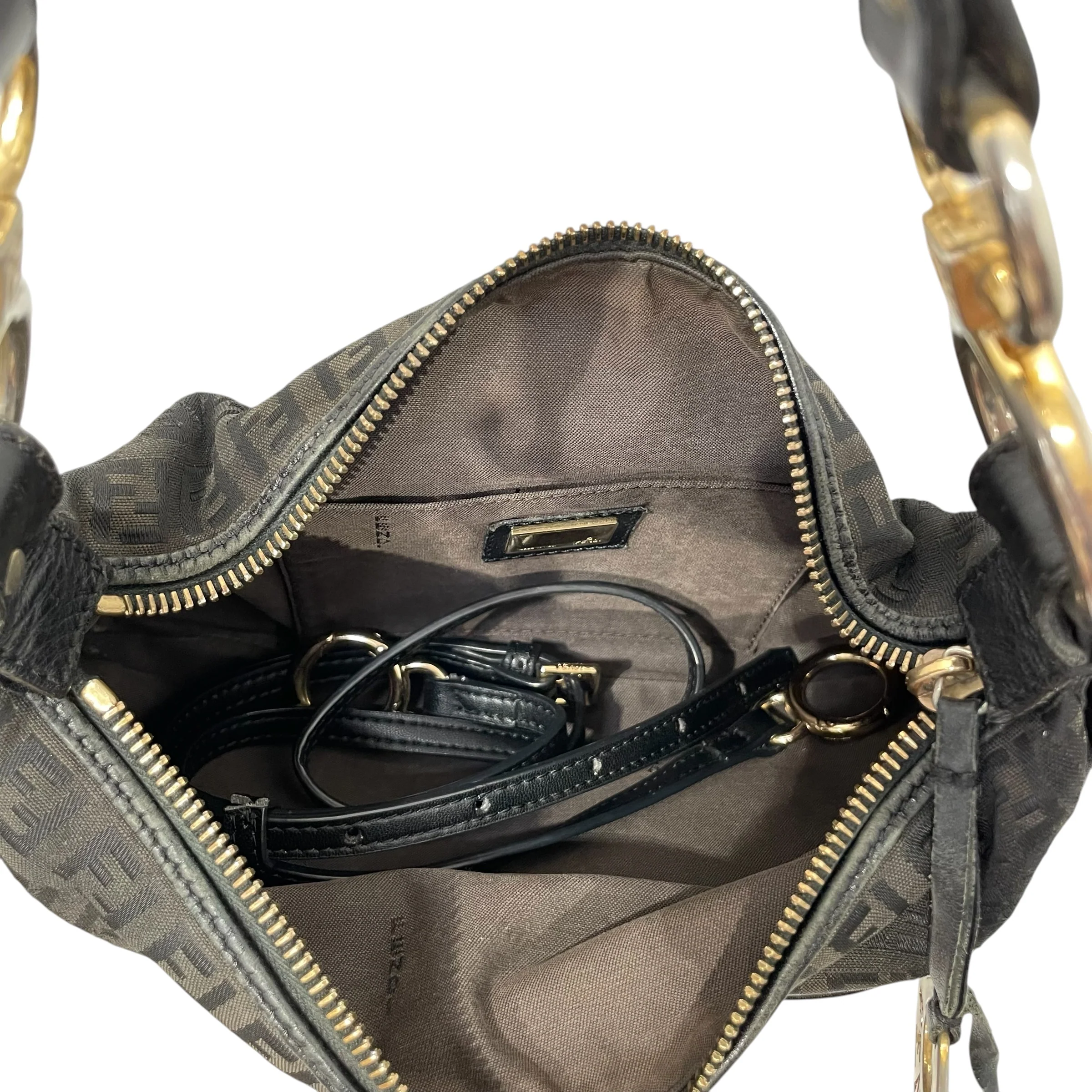 FENDI/Clutch Bag/Monogram/Leather/BLK/ZUCCHINO SHOULDER BAG
