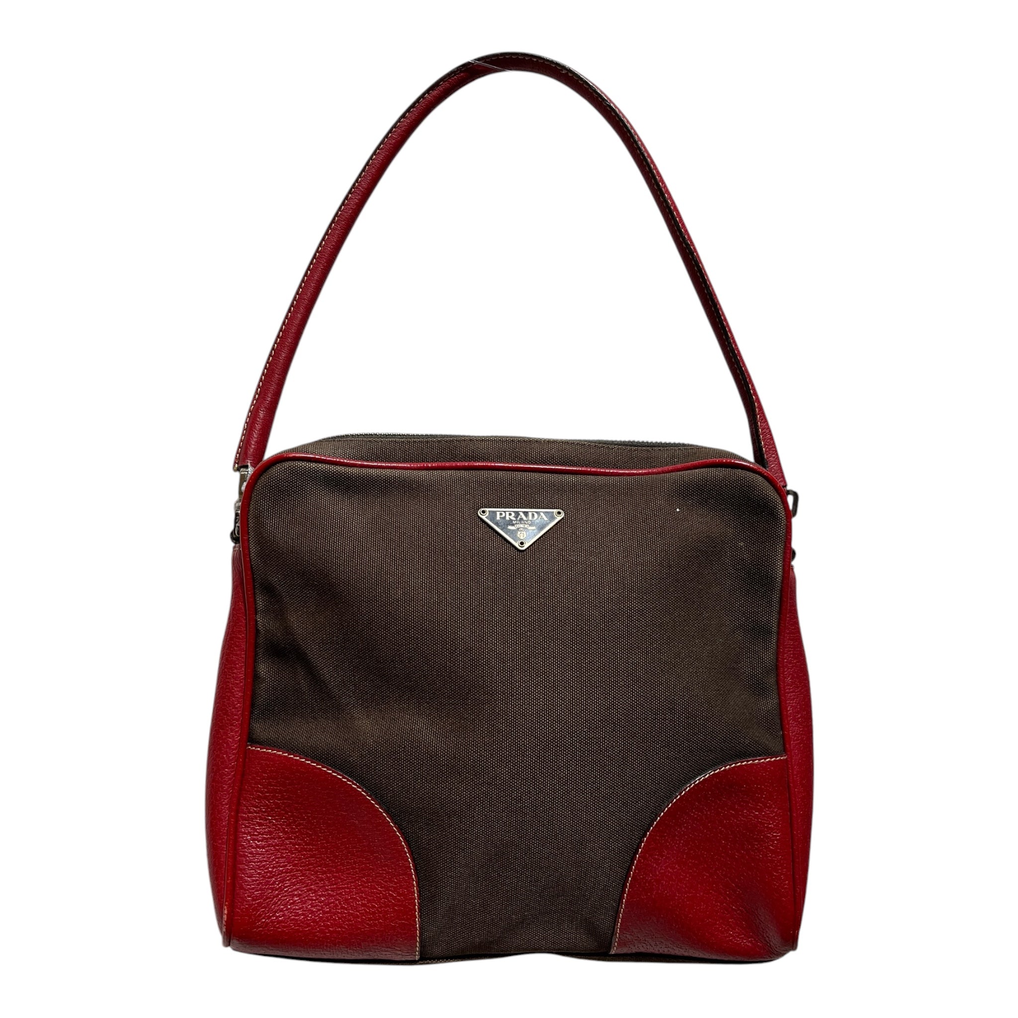 PRADA/Hand Bag/Cotton/BRW/vintage bowler w/ keys/lock