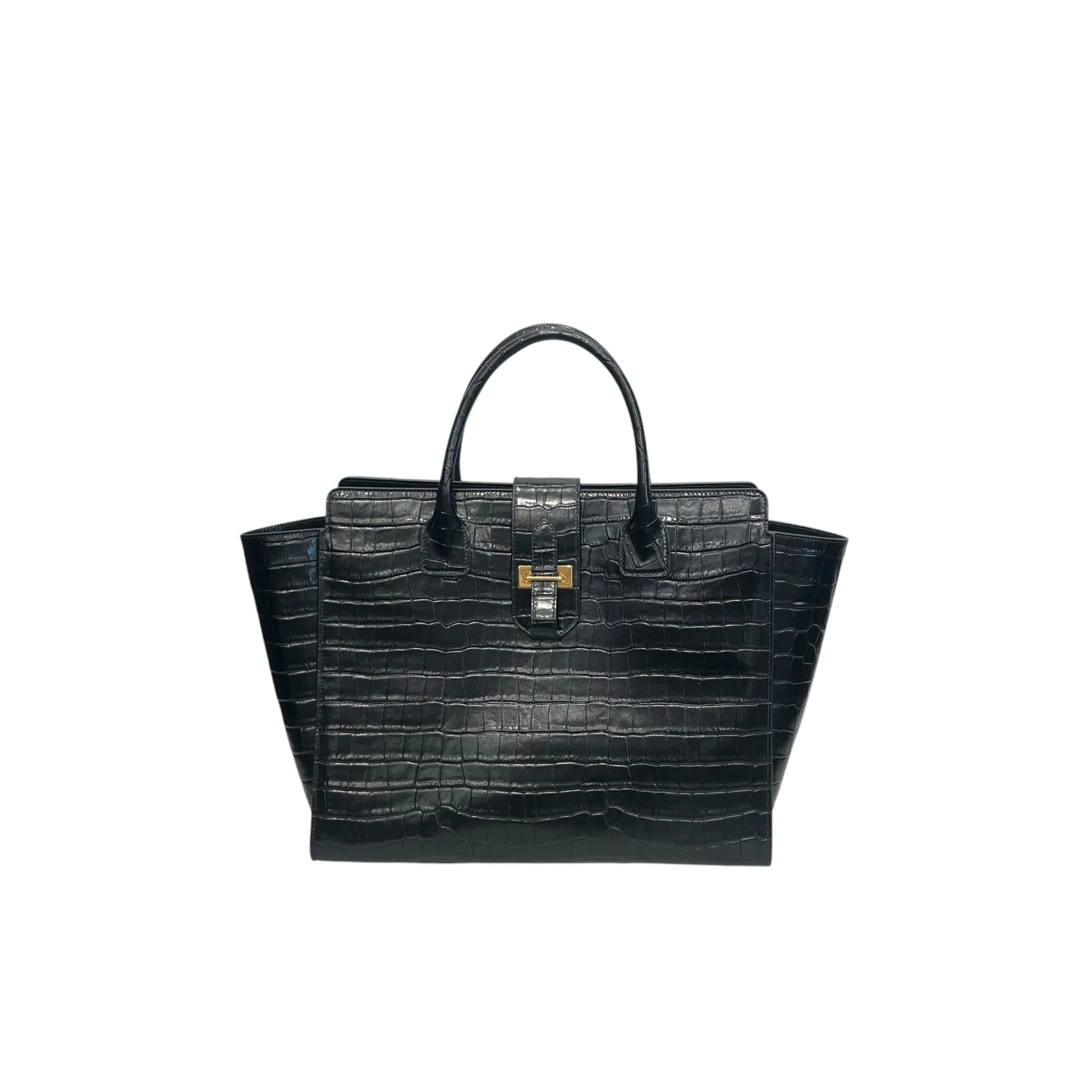 NILI LOTAN/Tote Bag/Animal Pattern/Leather/BLK/CROC SKIN/GOLD HARDWARE