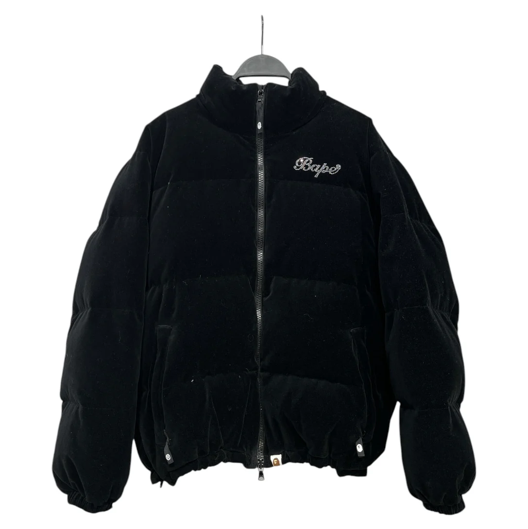 A BATHING APE/Puffer Jkt/M/Velour/BLK/crystal velour logo puffer