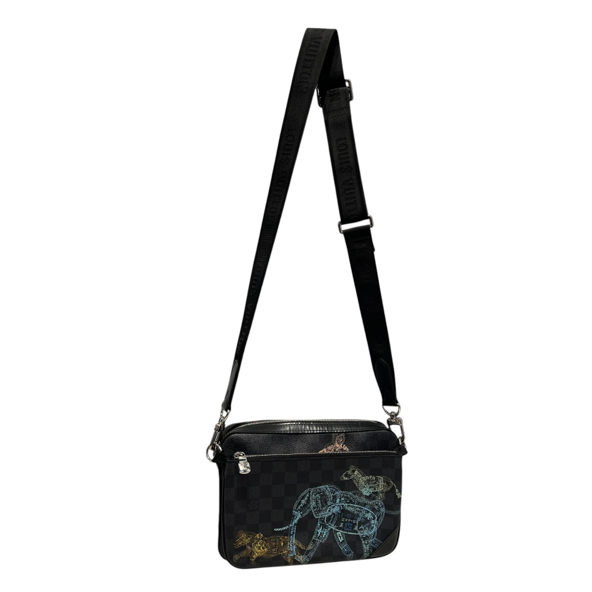 LOUIS VUITTON/Cross Body Bag/Hombre Check/Leather/GRY/DAMIER GRAPHITE ANIMALS MESSEN