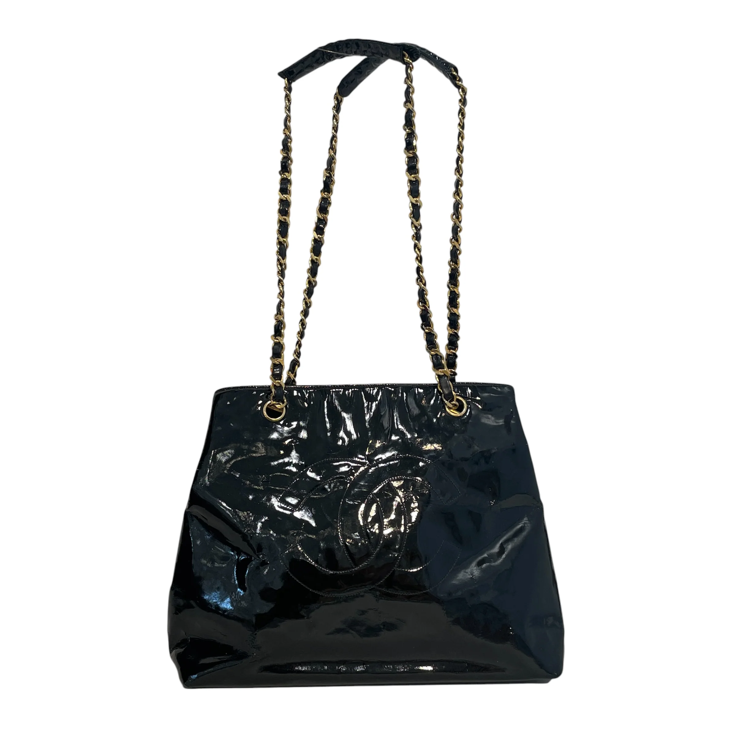 CHANEL/Tote Bag/Leather/BLK/Chain Link Tote