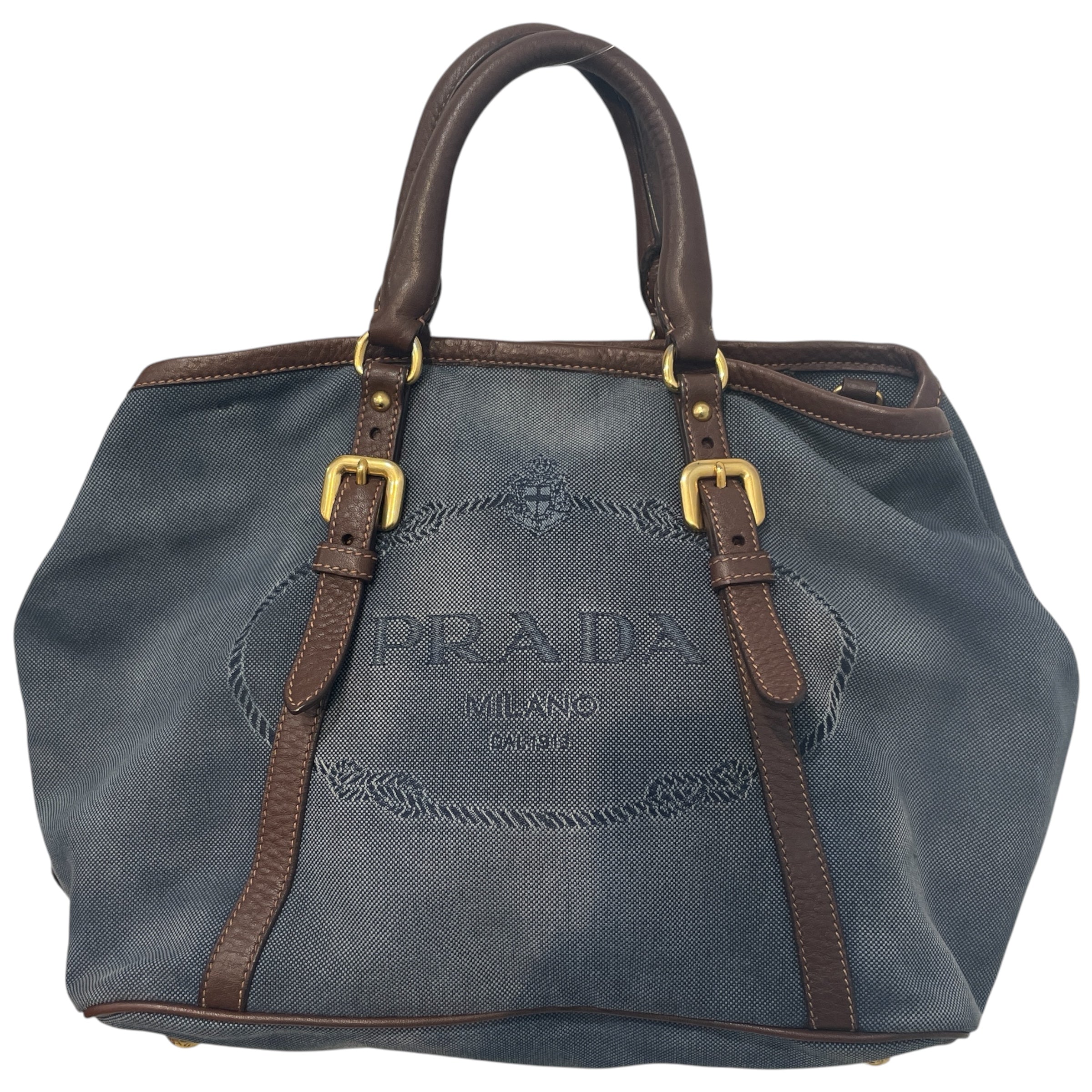 PRADA/Bag/Cotton/BLU/Blue Canvas LEather Trimmed