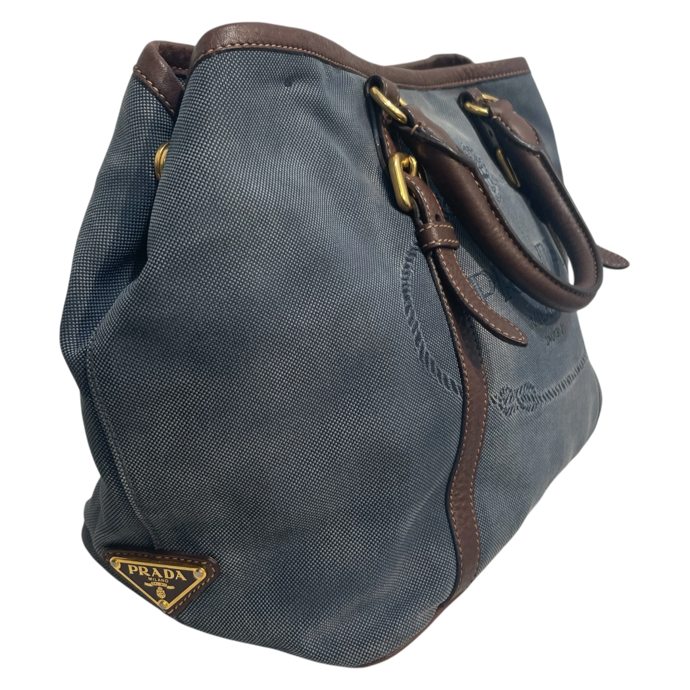 PRADA/Bag/Cotton/BLU/Blue Canvas LEather Trimmed