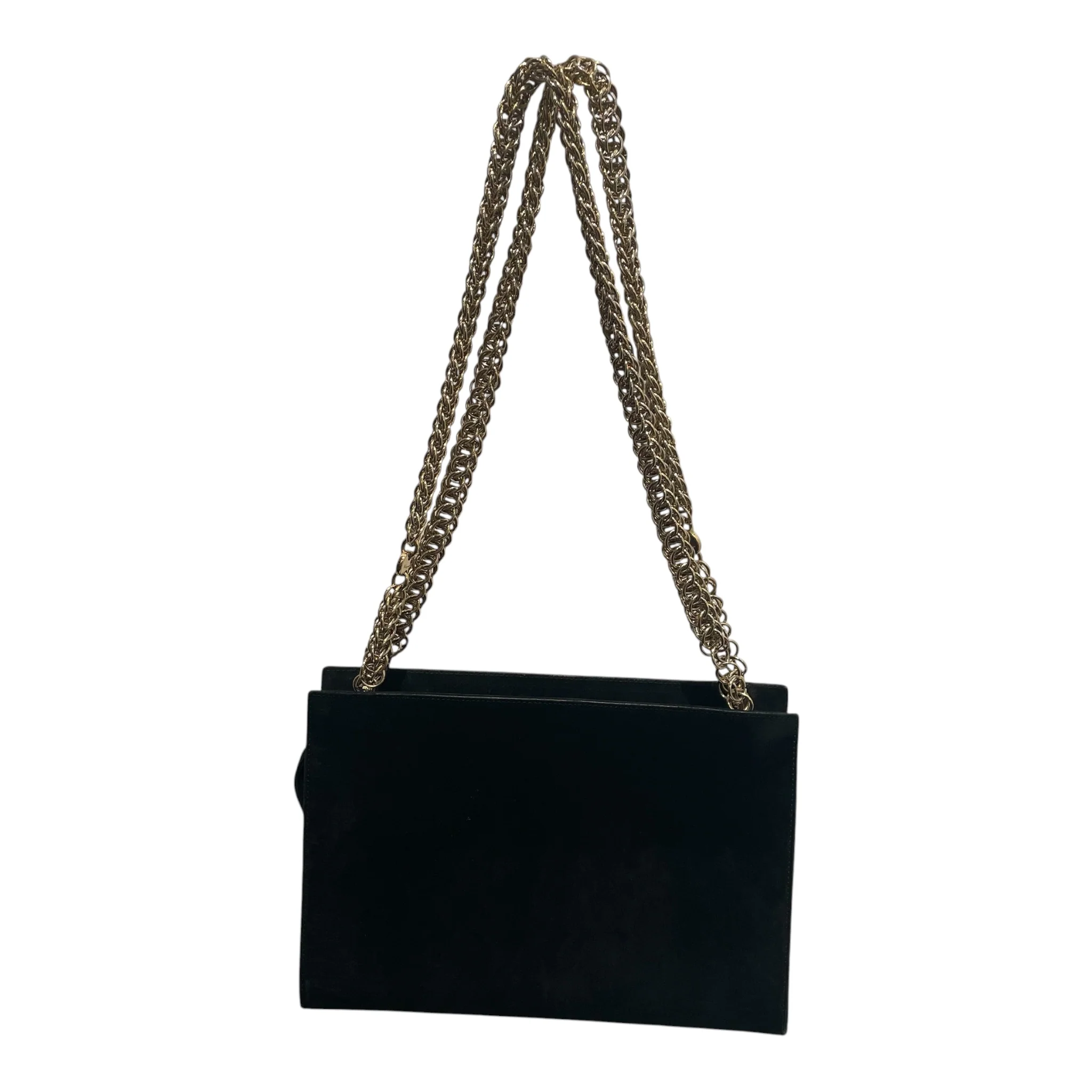 Salvatore Ferragamo/Cross Body Bag/Suede/BLK/heavy gold chain
