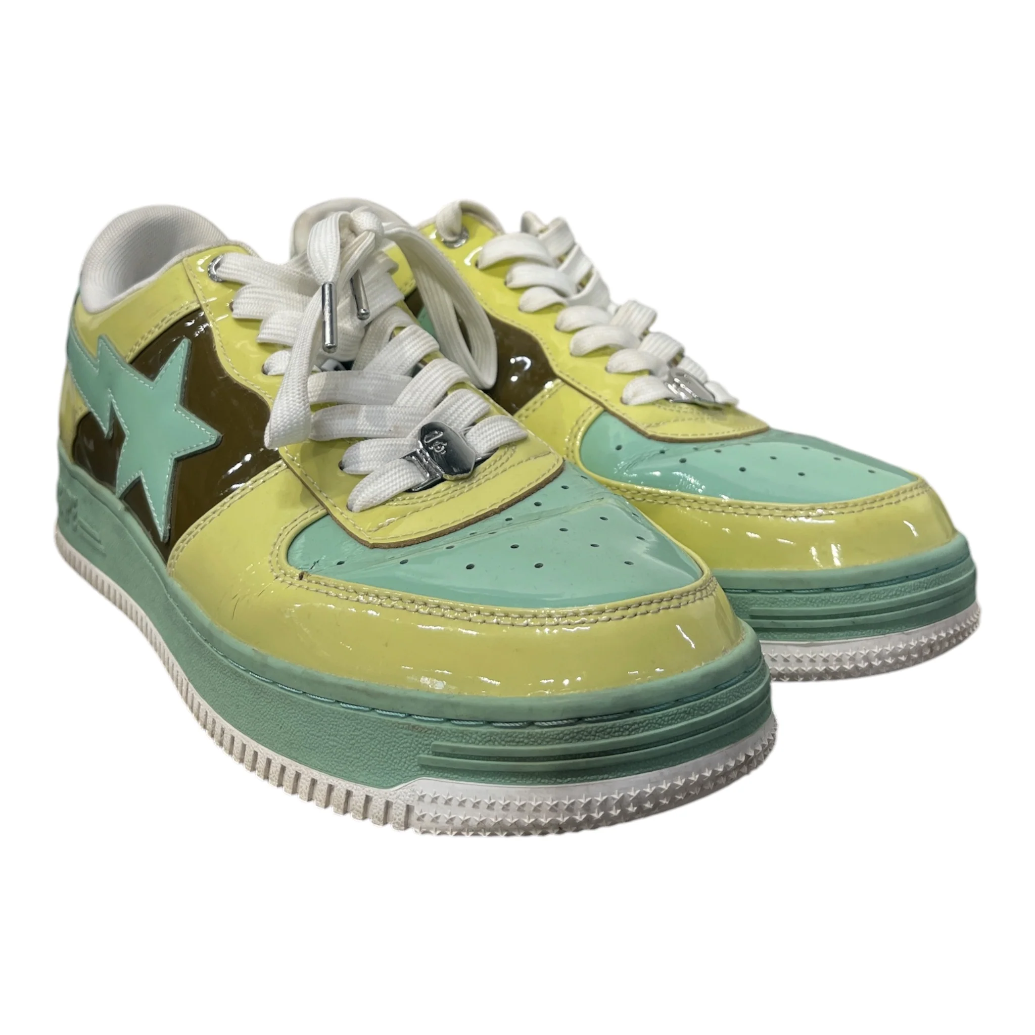 BAPE STA!/Low-Sneakers/US 12/Leather/GRN/NOSTALGIC YELLOW GREEN BROWN