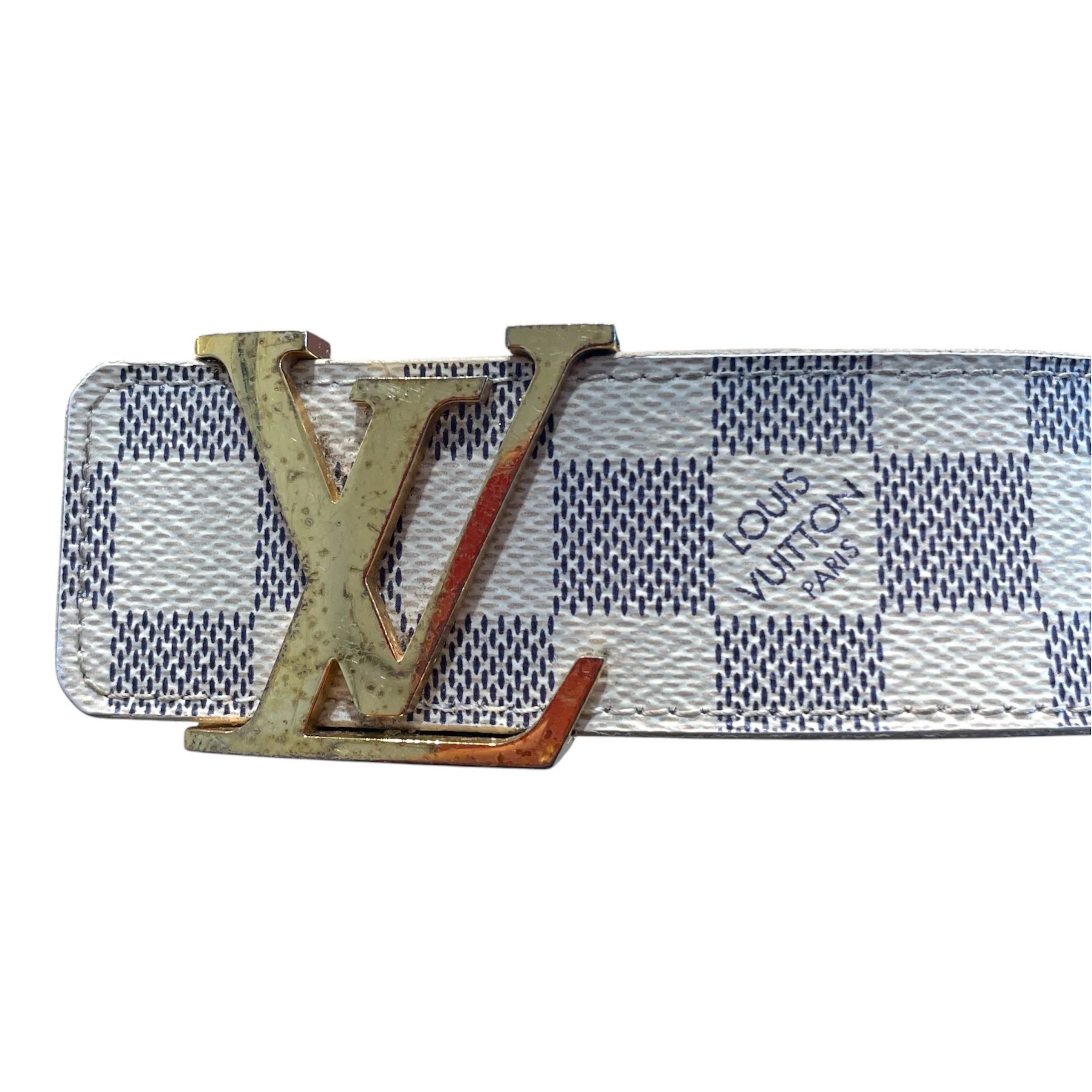LOUIS VUITTON/Belt/Monogram/Leather/WHT/Damier Azur Canvas Gold Belt