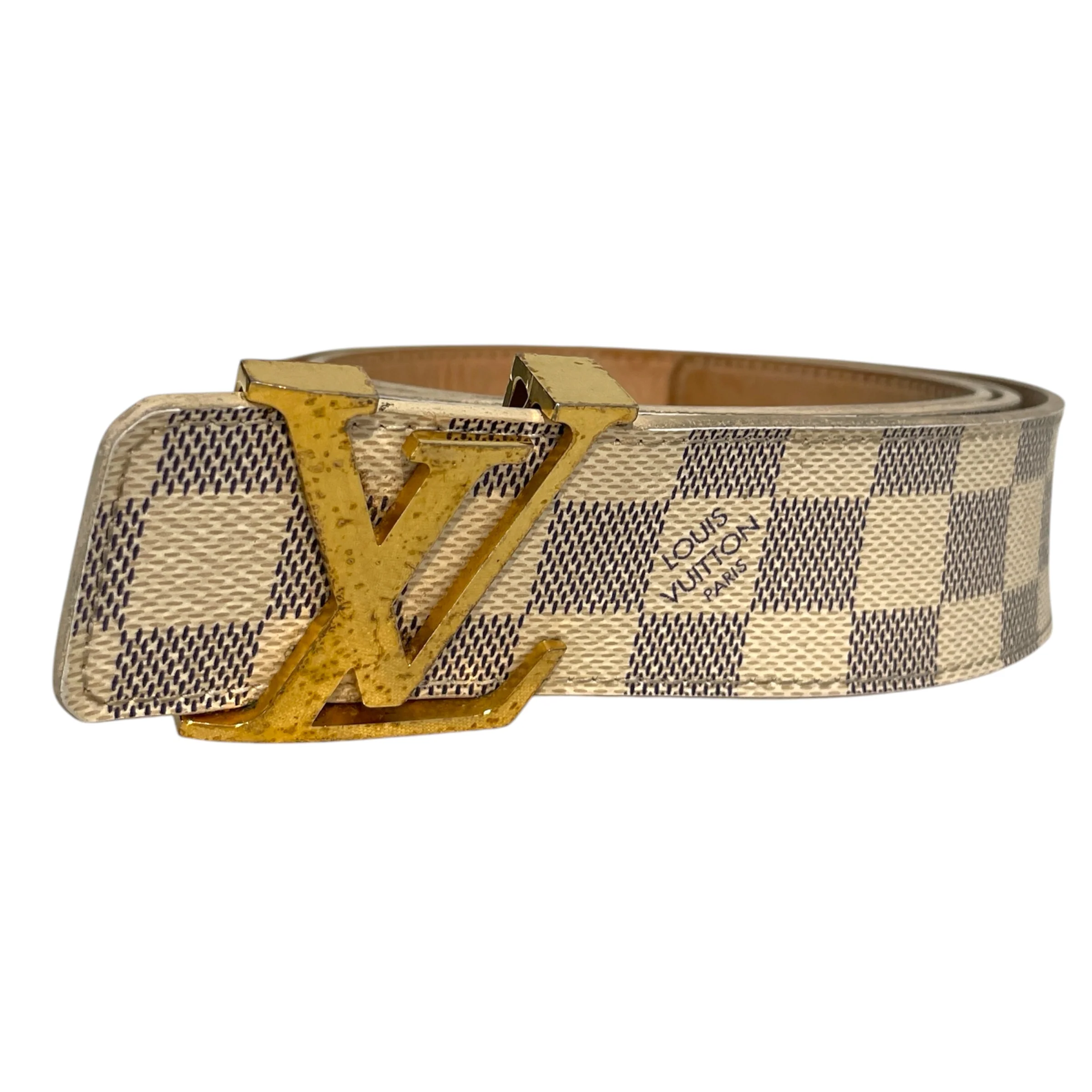 LOUIS VUITTON/Belt/Monogram/Leather/WHT/Damier Azur Canvas Gold Belt
