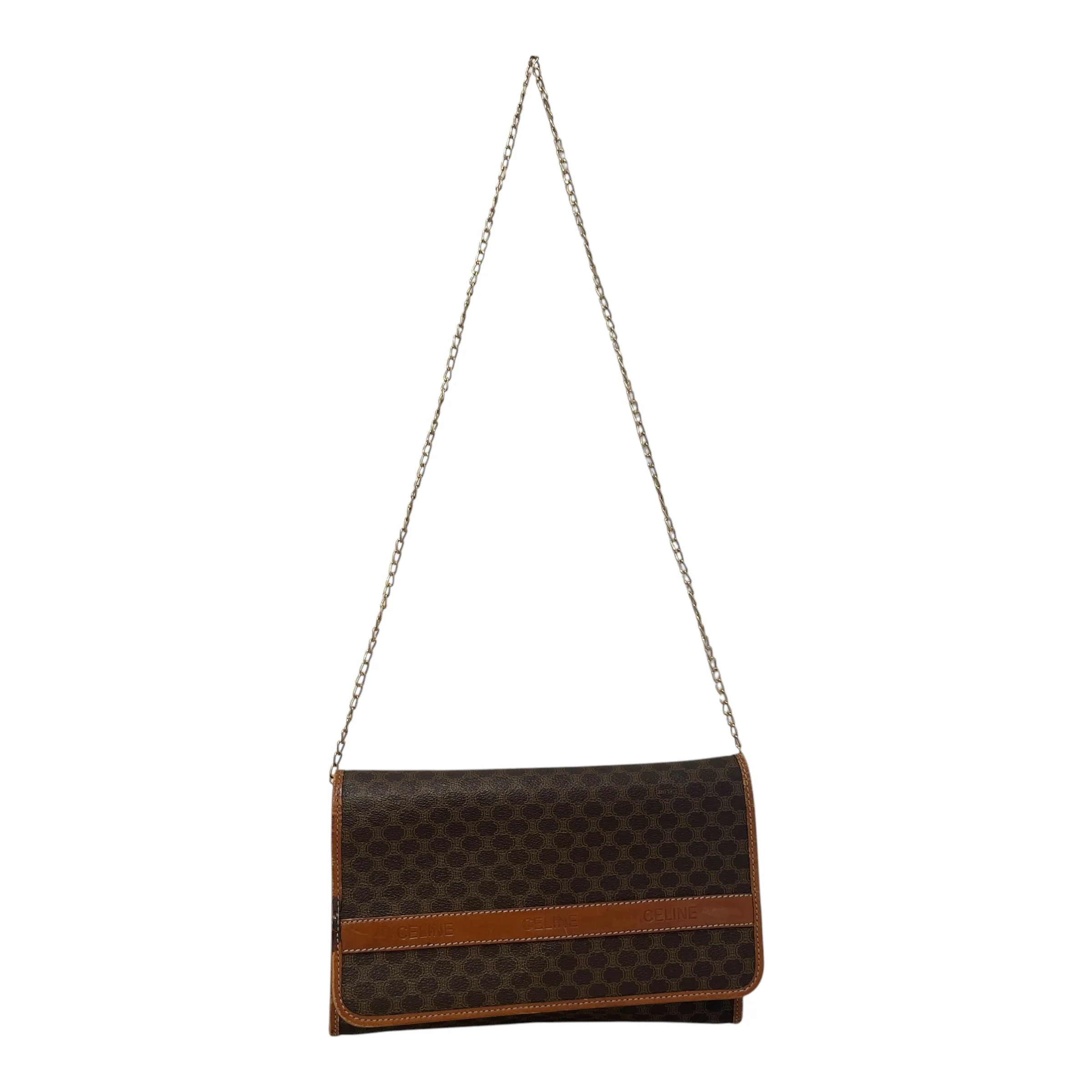 CELINE/Hand Bag/Monogram/Leather/BRW/Macadam Pattern Gold-Tone Clap