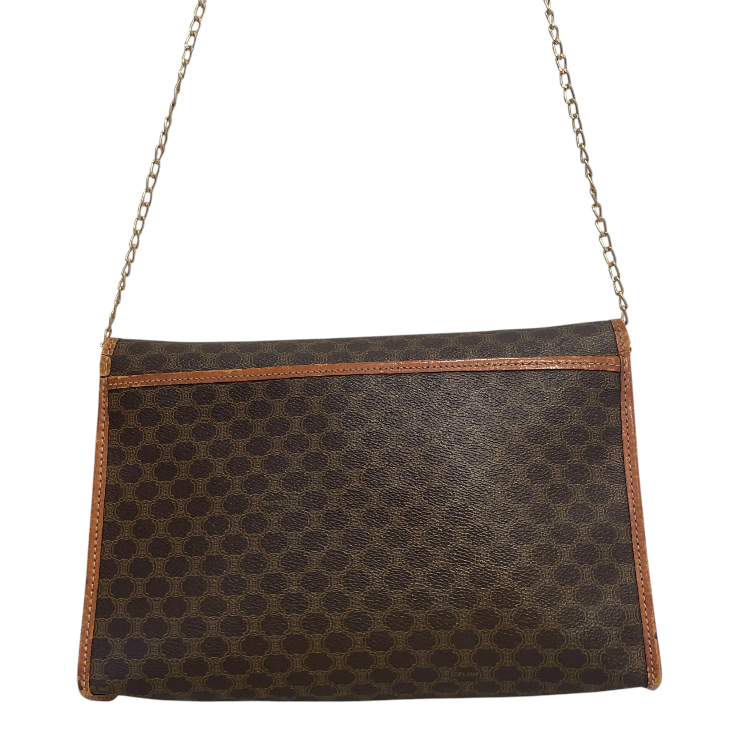 CELINE/Hand Bag/Monogram/Leather/BRW/Macadam Pattern Gold-Tone Clap