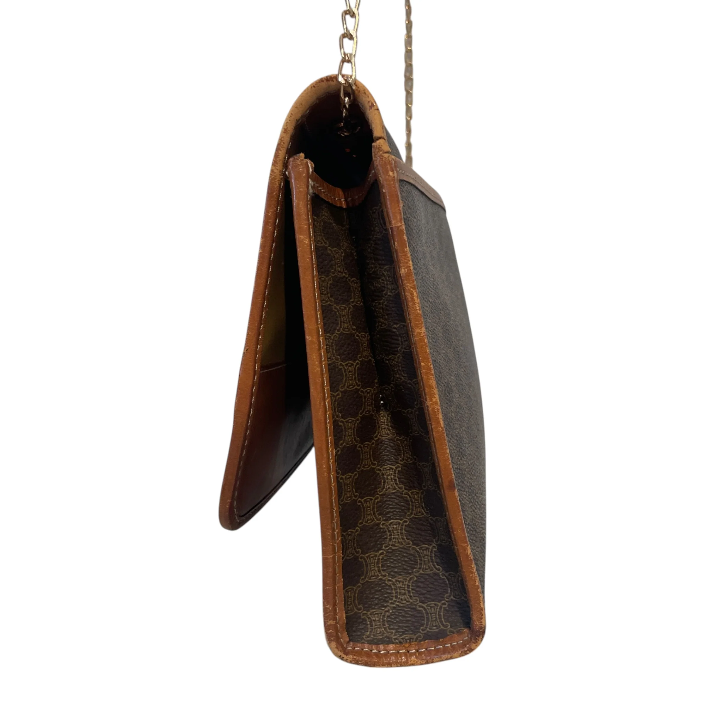 CELINE/Hand Bag/Monogram/Leather/BRW/Macadam Pattern Gold-Tone Clap