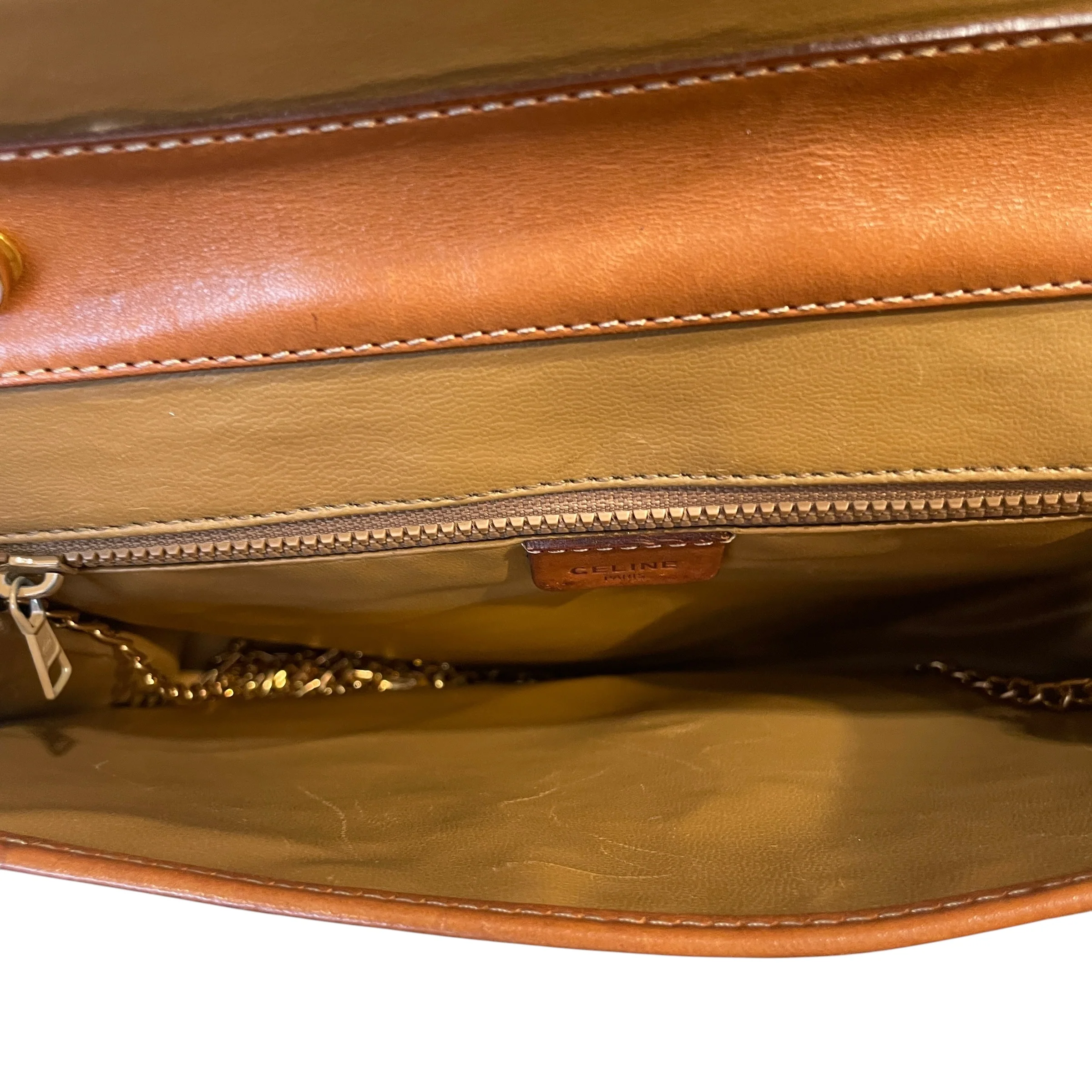 CELINE/Hand Bag/Monogram/Leather/BRW/Macadam Pattern Gold-Tone Clap