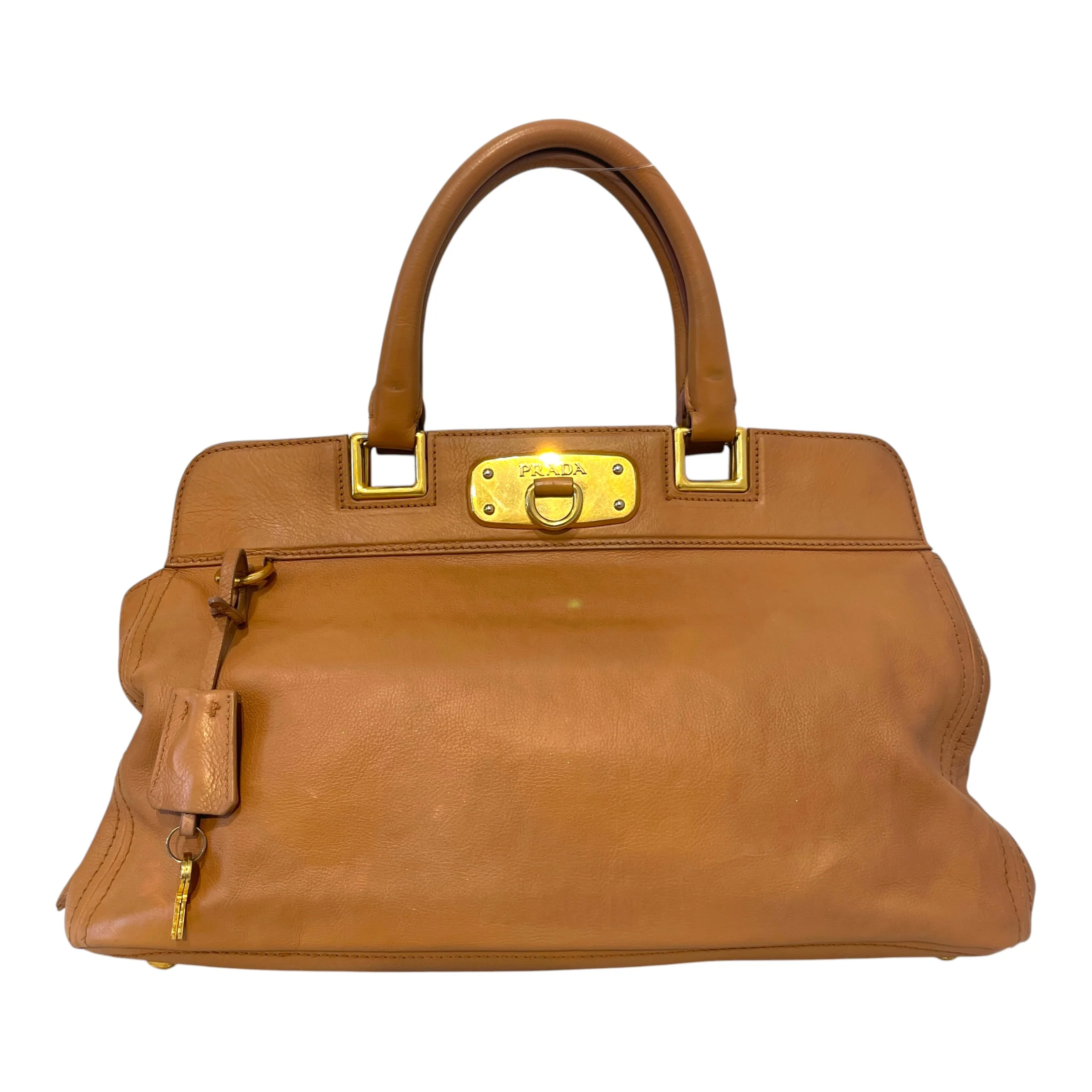 PRADA/Hand Bag/Leather/BRW/Glace Calf Frame Satchel