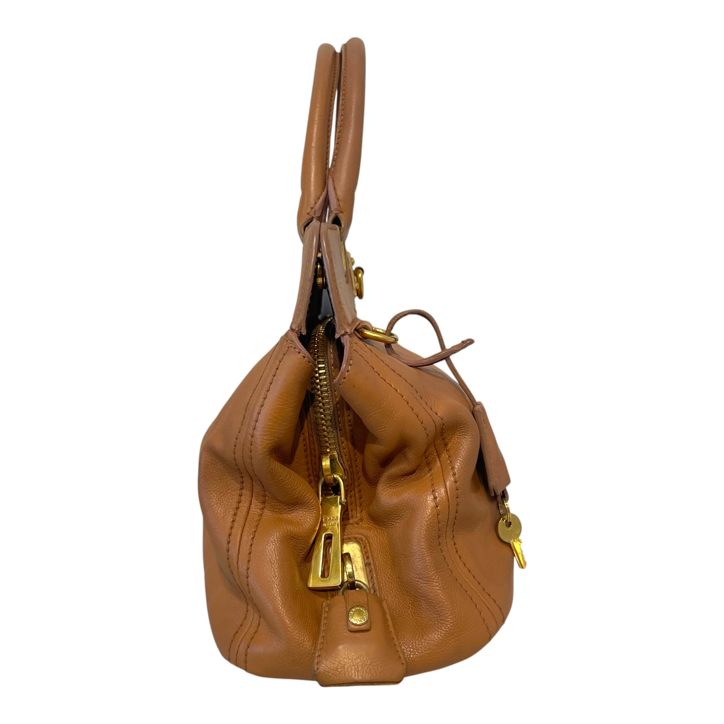 PRADA/Hand Bag/Leather/BRW/Glace Calf Frame Satchel