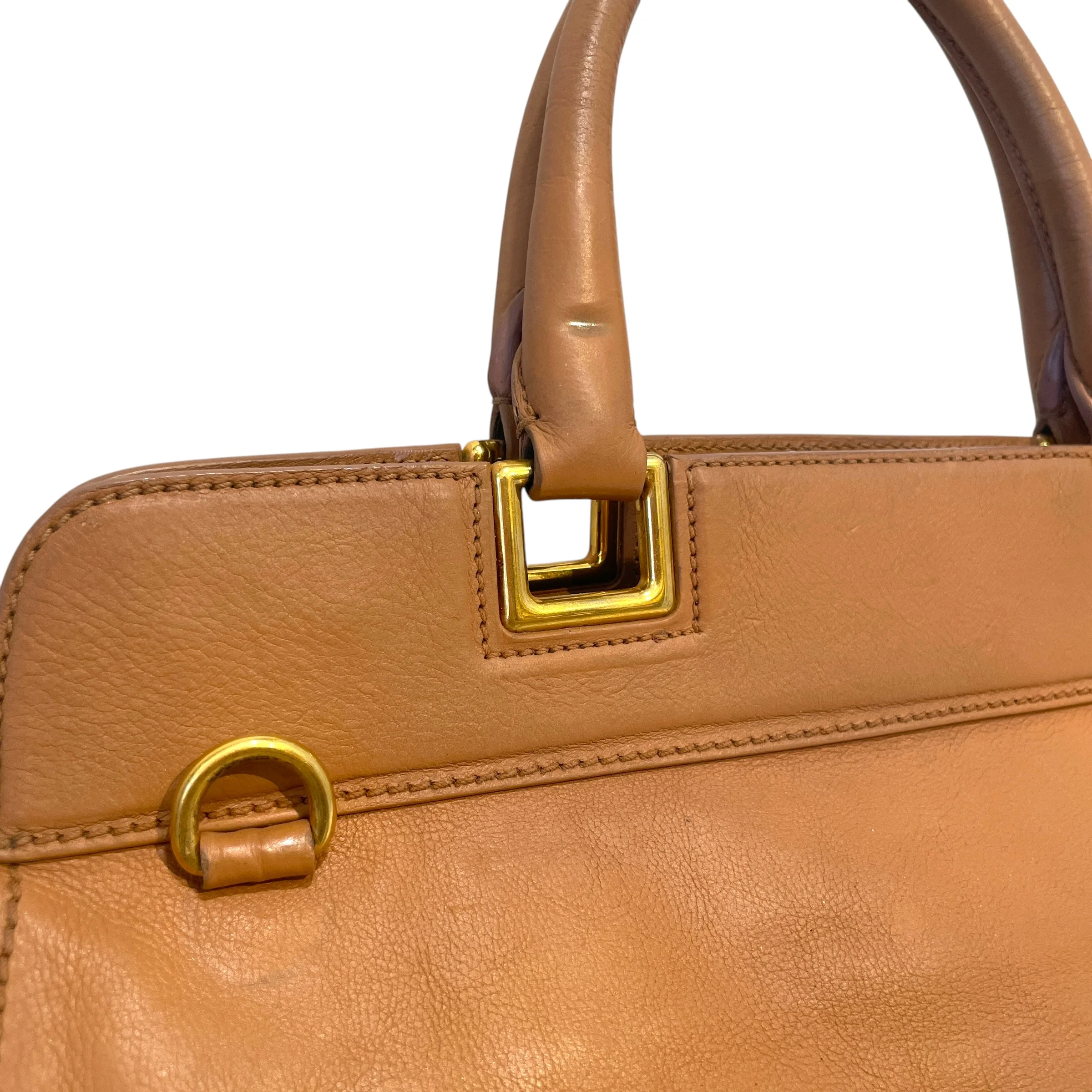 PRADA/Hand Bag/Leather/BRW/Glace Calf Frame Satchel