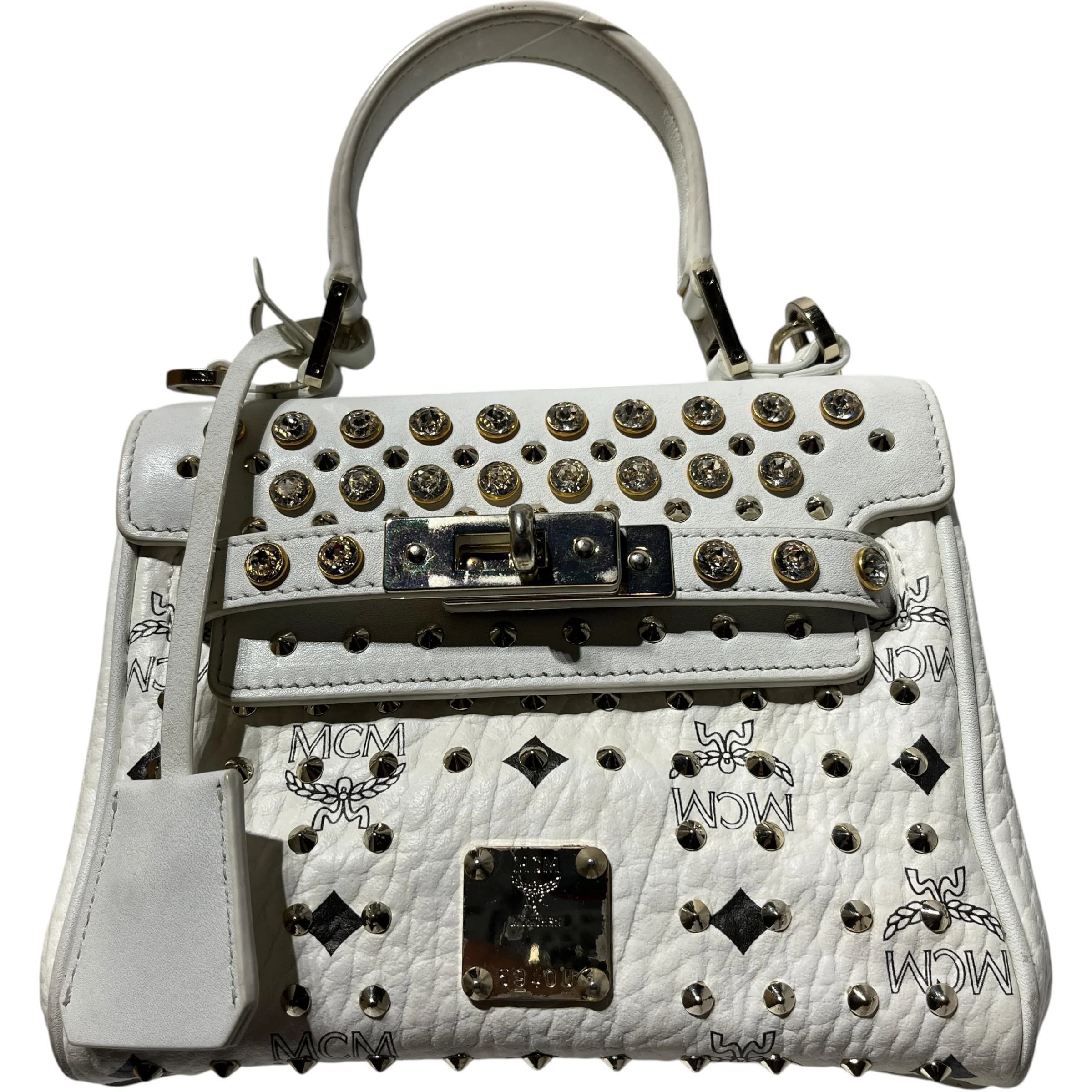 MCM/Bag/Leather/WHT/studded mini bag no strap