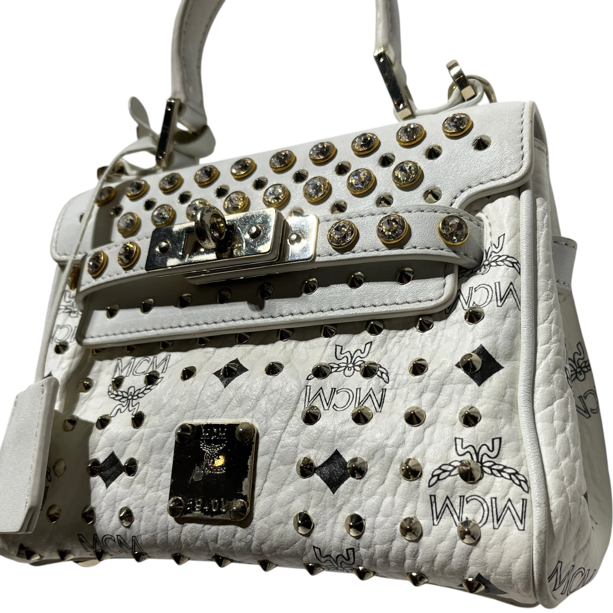MCM/Bag/Leather/WHT/studded mini bag no strap