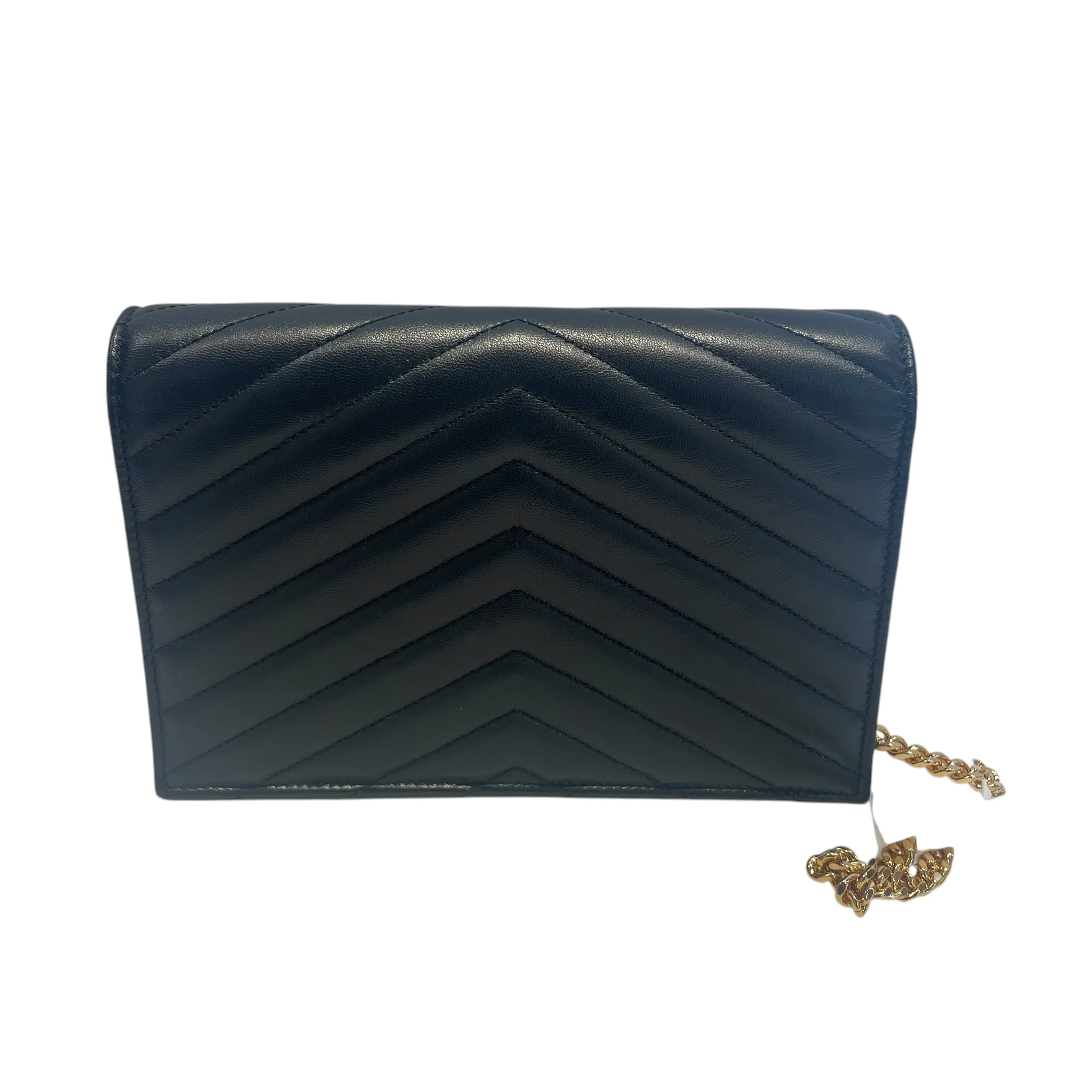 SAINT LAURENT/Hand Bag/Leather/BLK/GOLD YSL W ENVELOPE MINI