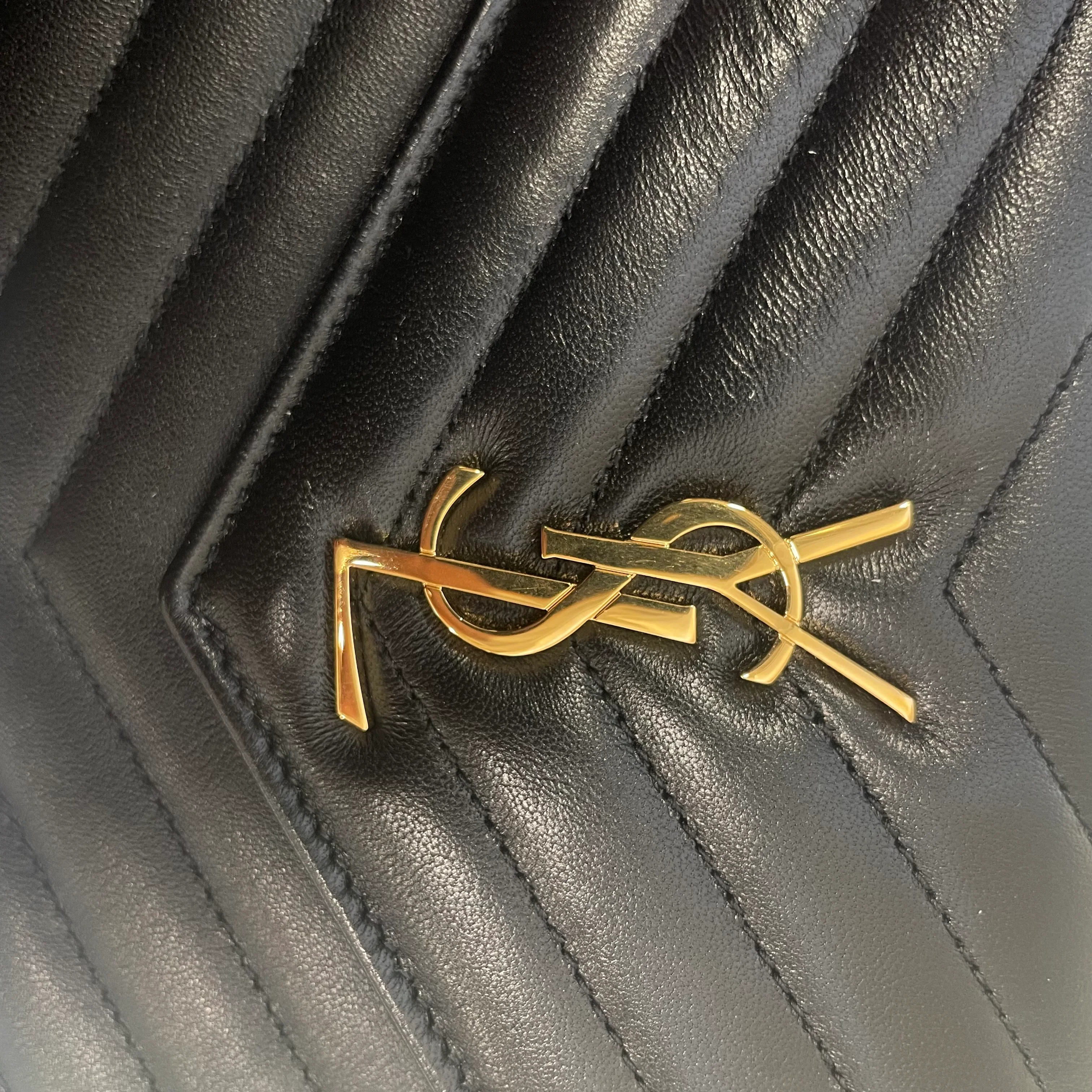 SAINT LAURENT/Hand Bag/Leather/BLK/GOLD YSL W ENVELOPE MINI