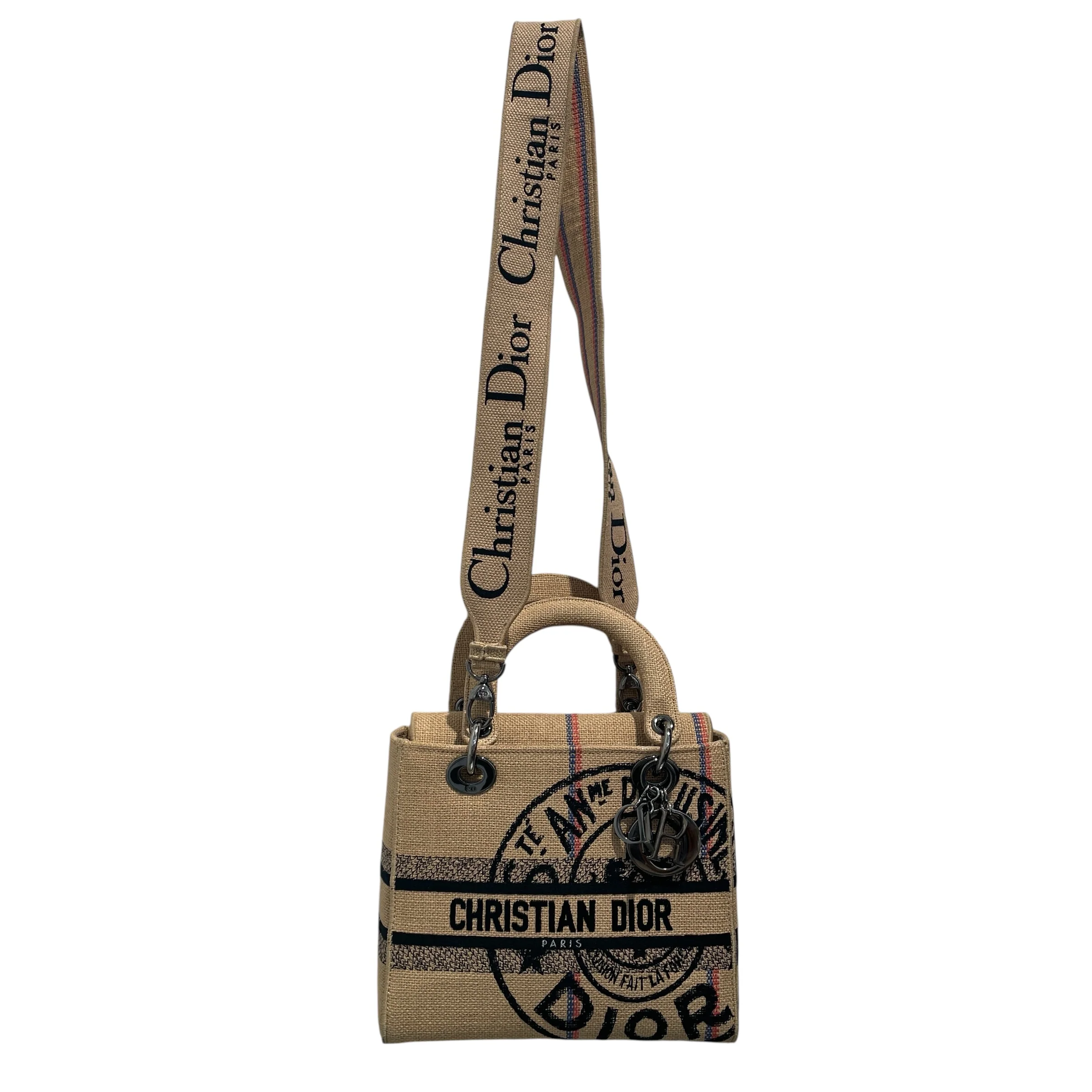 Christian Dior/Tote Bag/Graphic/Cotton/BEG/Lady D-Lite Embroidered Jute
