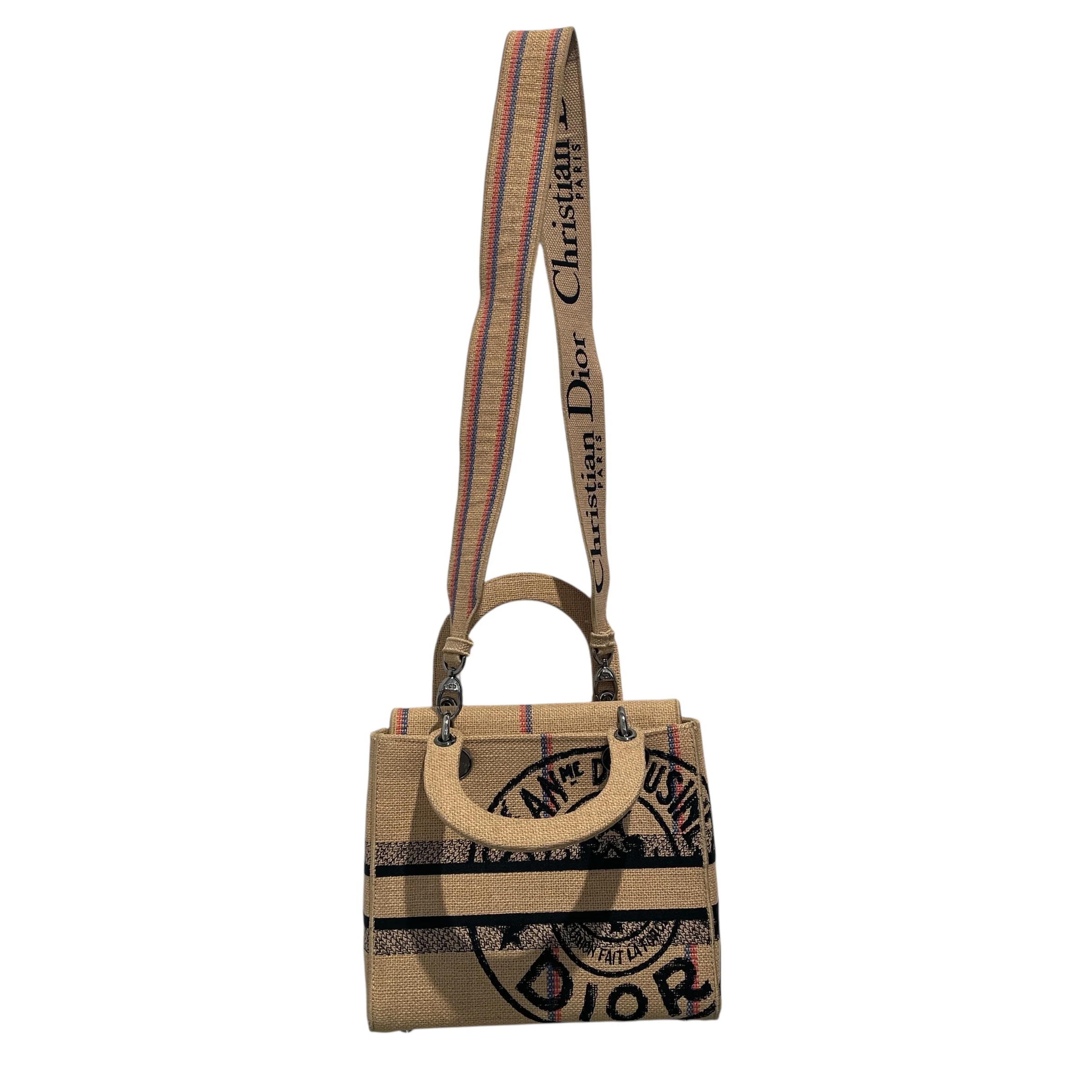 Christian Dior/Tote Bag/Graphic/Cotton/BEG/Lady D-Lite Embroidered Jute