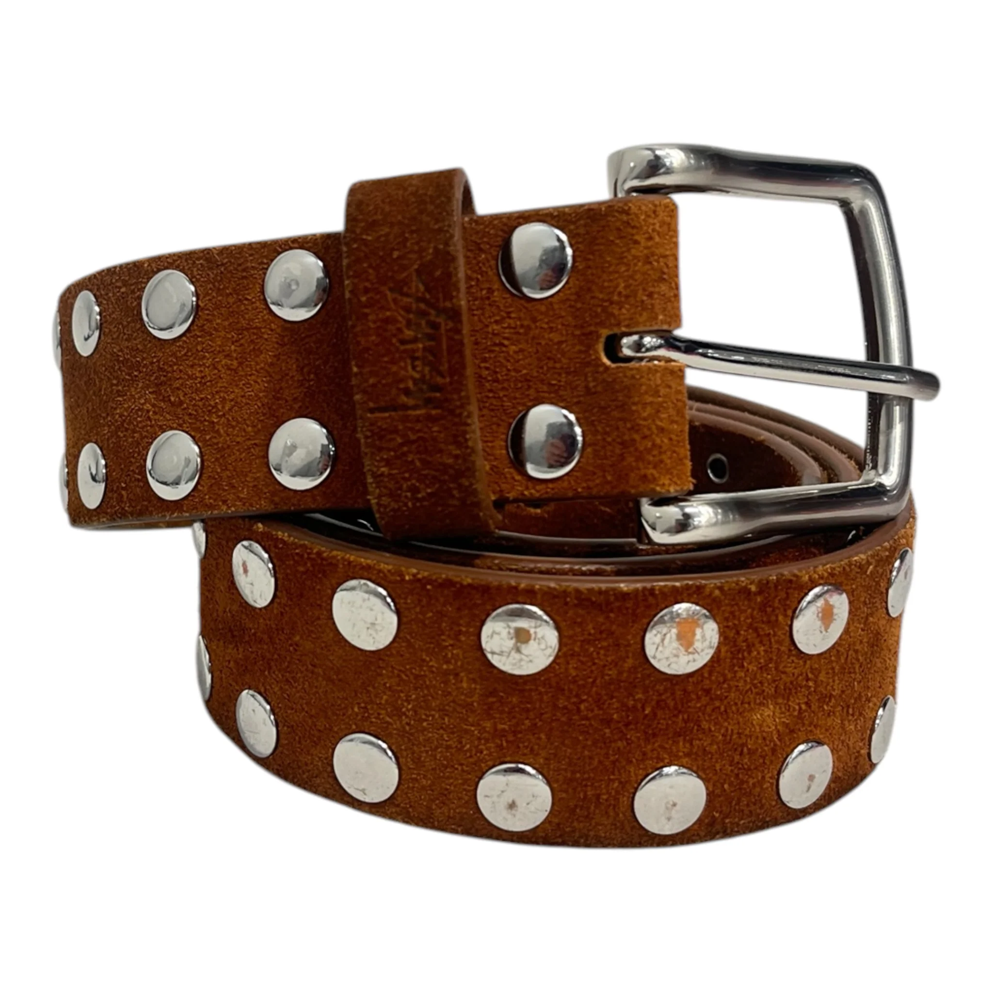 STUSSY/Belt/Suede/BRW/STUDDED STUSSY BELT BRWN SUEDE