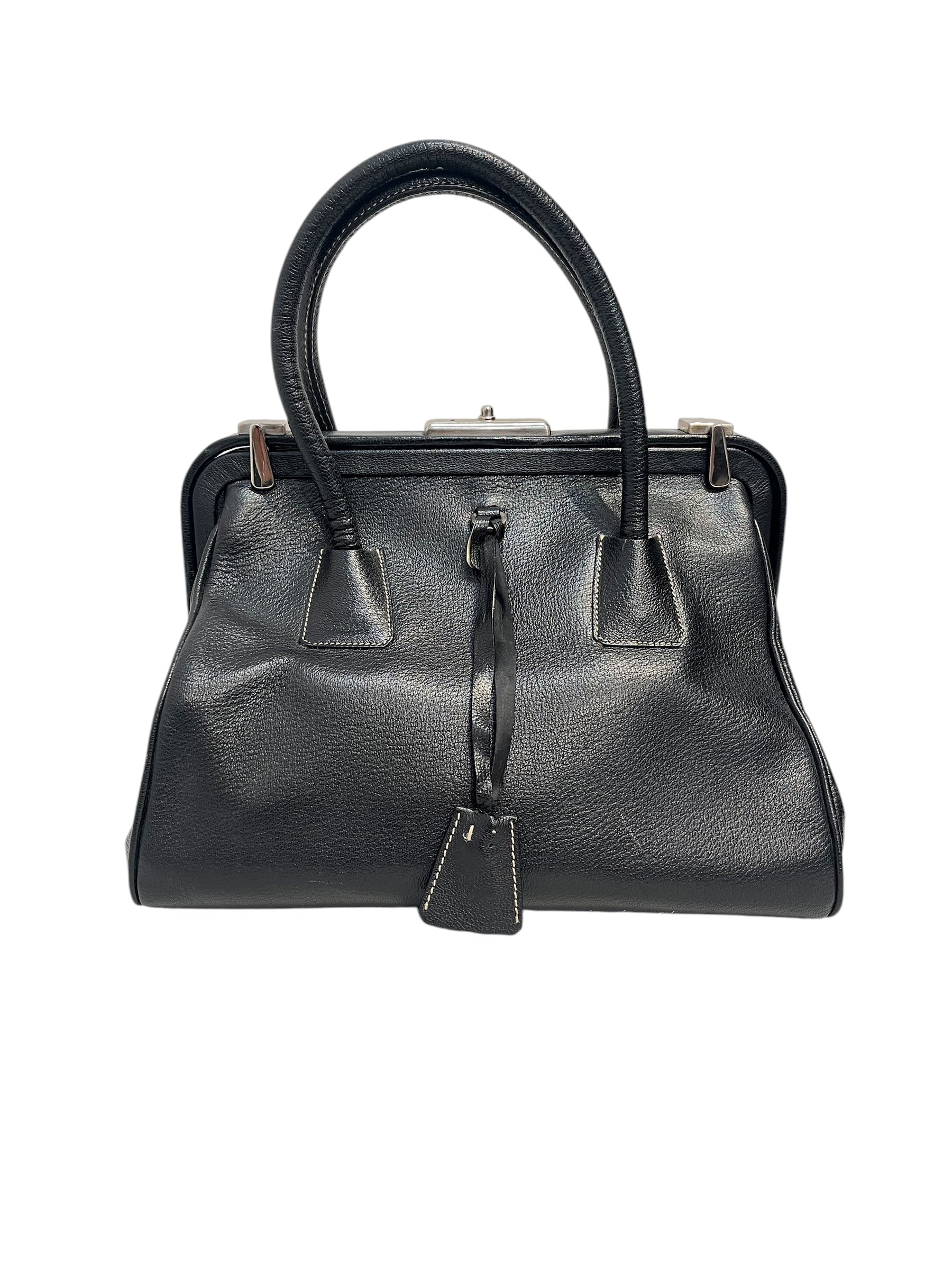 PRADA/Bag/Leather/BLK/DOCTOR BAG MADRASCERNIERA