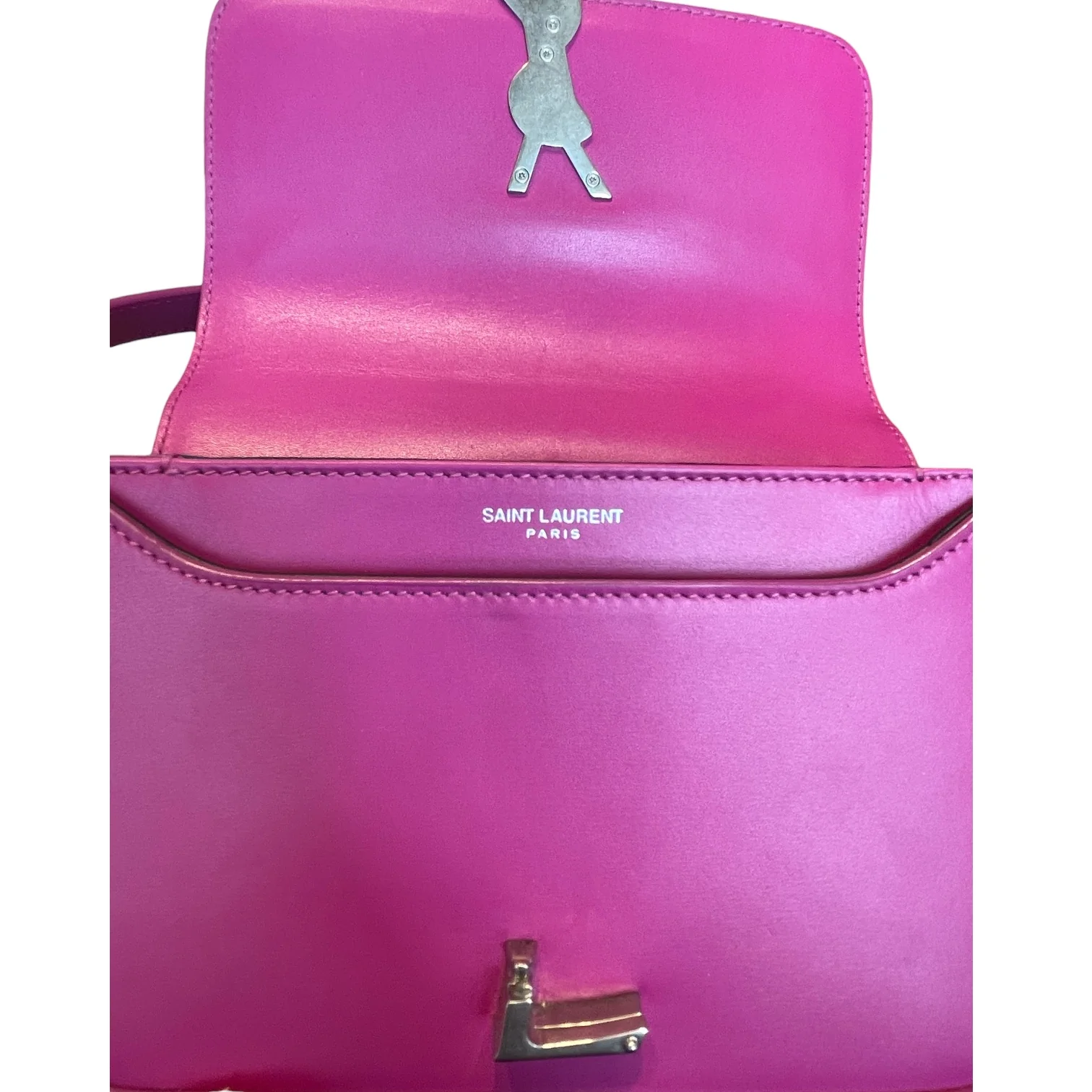 SAINT LAURENT/Cross Body Bag/Leather/PNK/hot pink ysl clasp