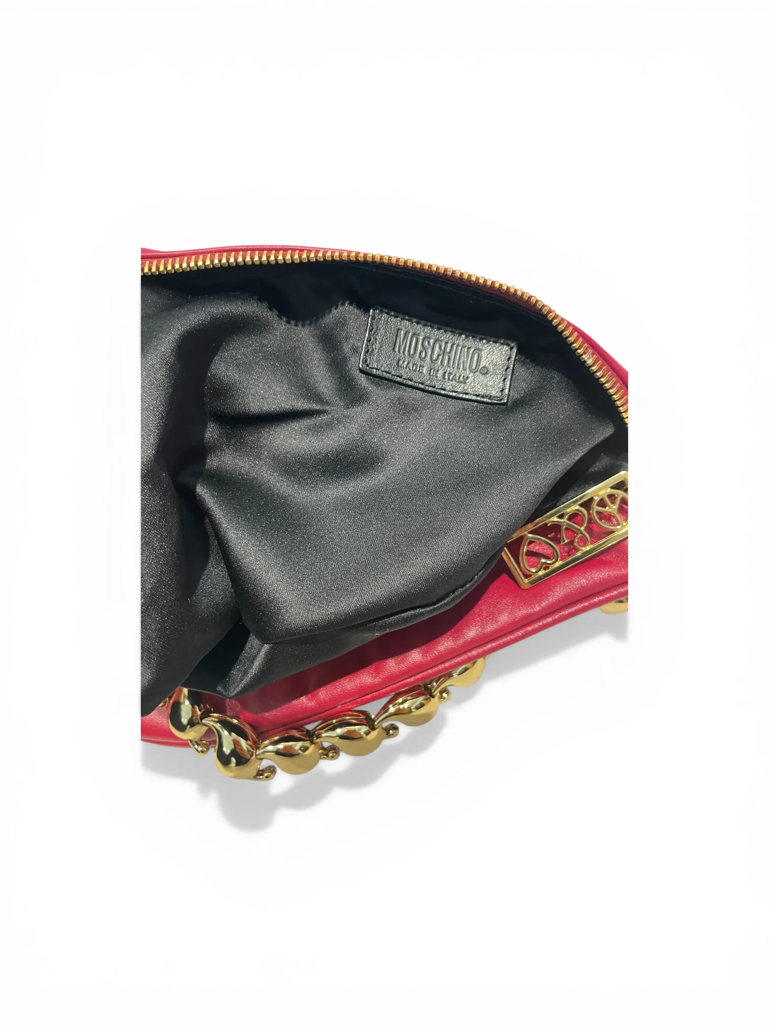 MOSCHINO/Clutch Bag/Leather/RED/Heart-Shaped Gold