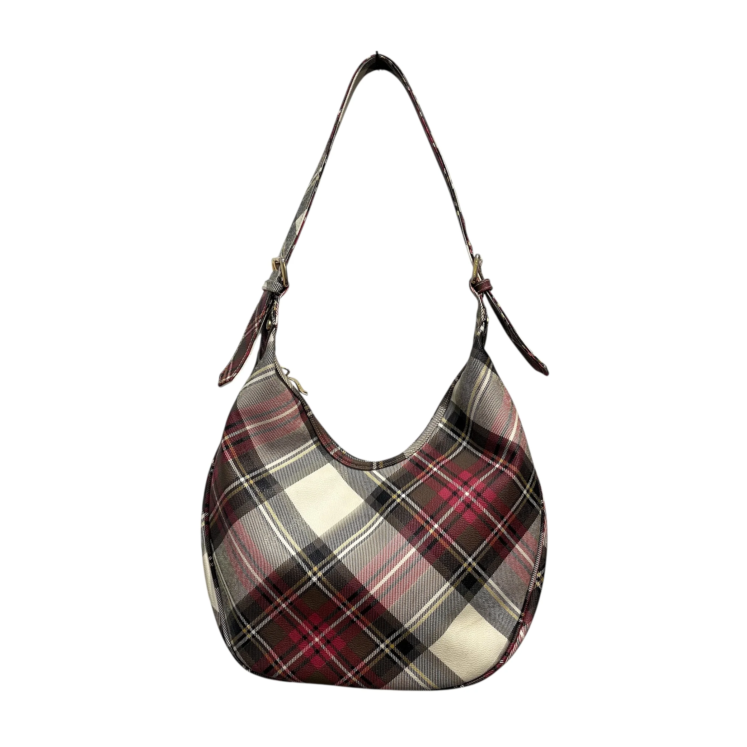 Vivienne Westwood/Bag/Plaid/Leather/CRM/RIBBON GOLD ZIP