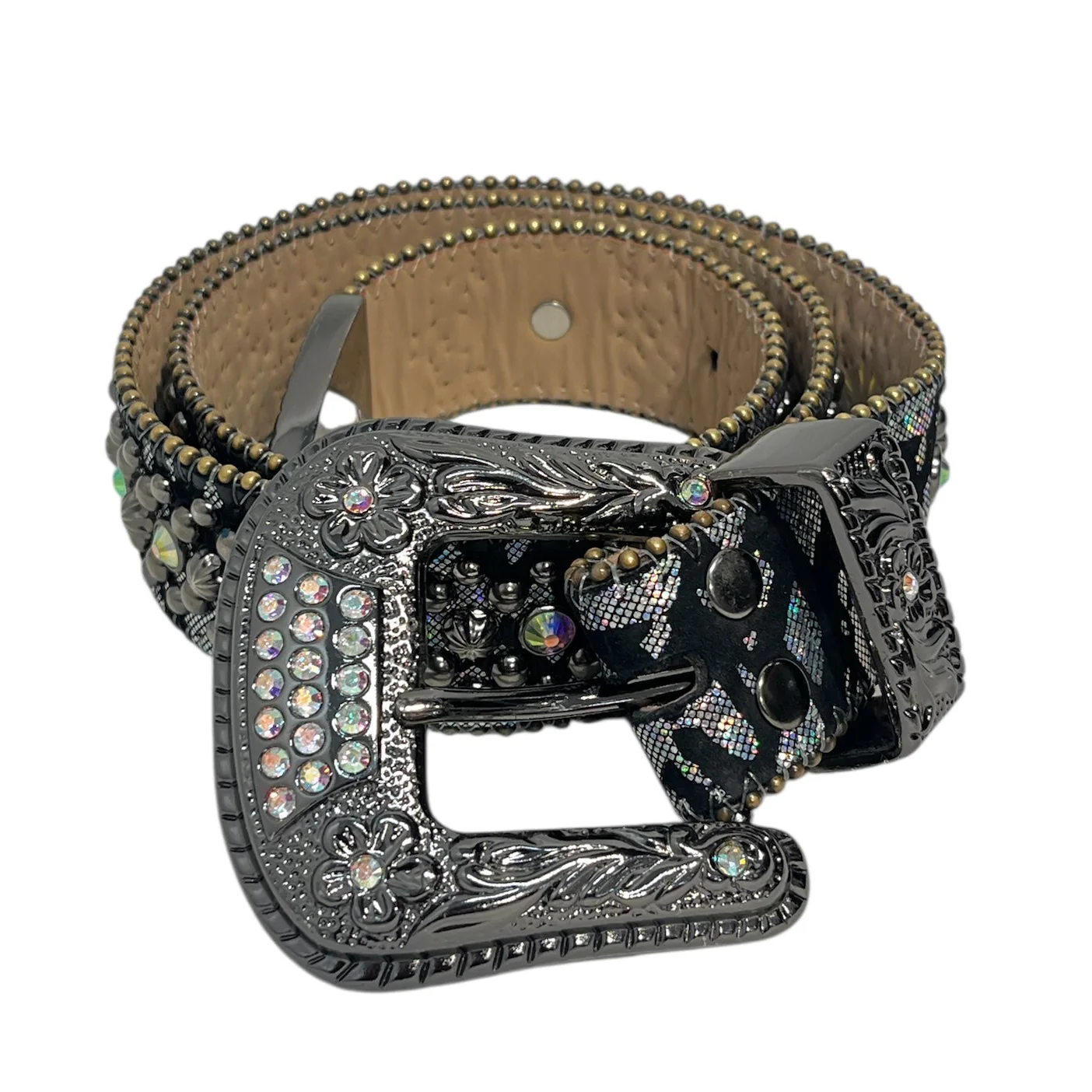 b.b.simon/Belt/Leather/BLK/SILVER ZEBRA FLORAL BUCKLE