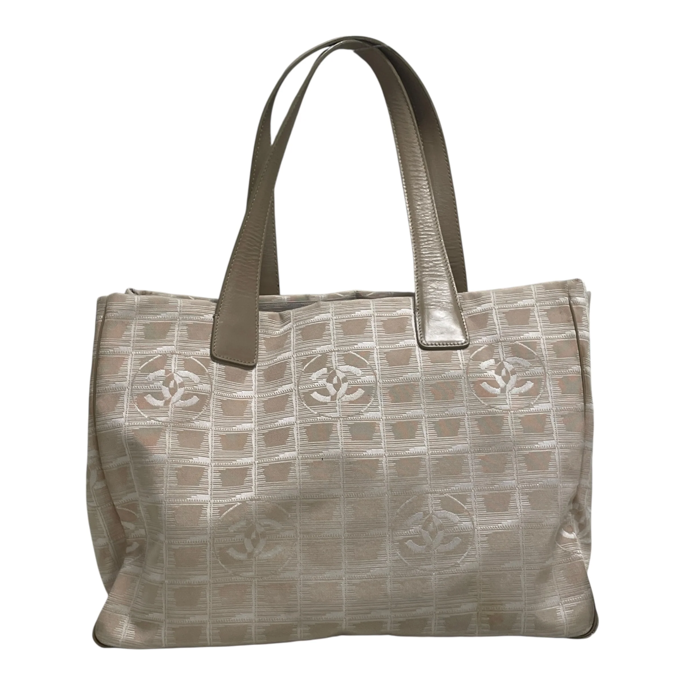 CHANEL/Tote Bag/Monogram/Cotton/CRM/J67JMXC/LEATHER HANDLES/GRID