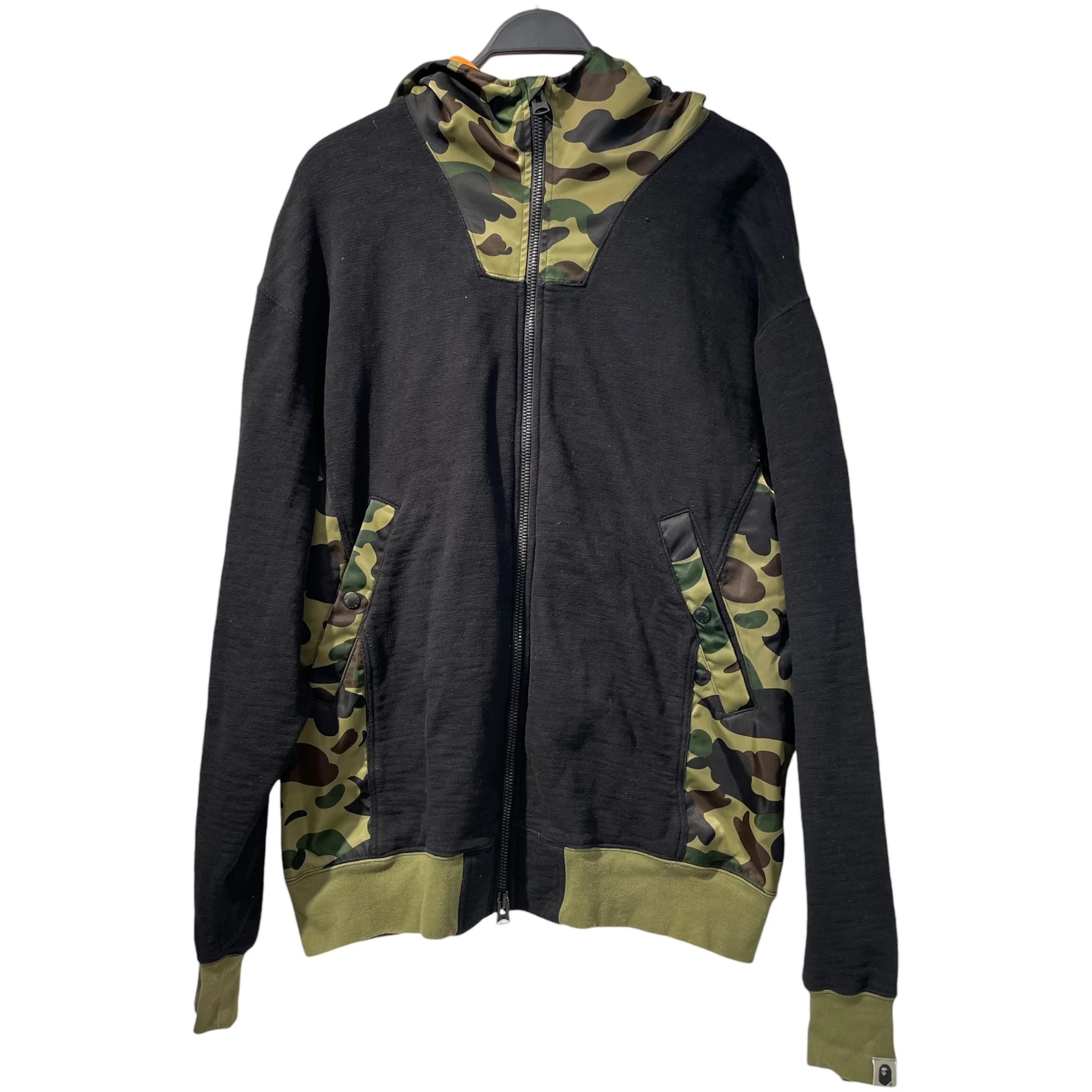 A BATHING APE/Zip Up Hoodie/XXL/Camouflage/Cotton/BLK/two material black hoodie