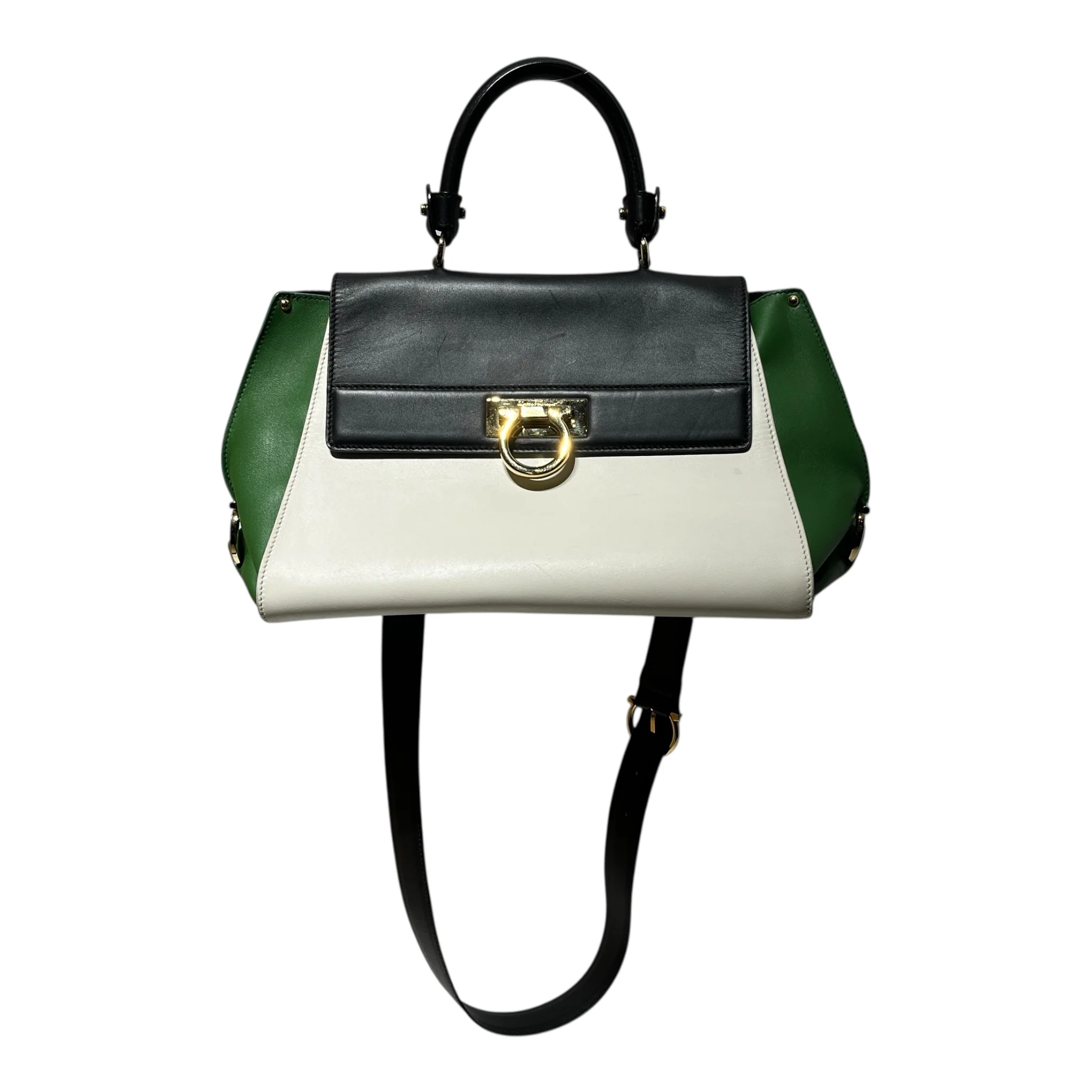 Salvatore Ferragamo/Hand Bag/Leather/WHT/Sofie Satchel Tri-Color GRN