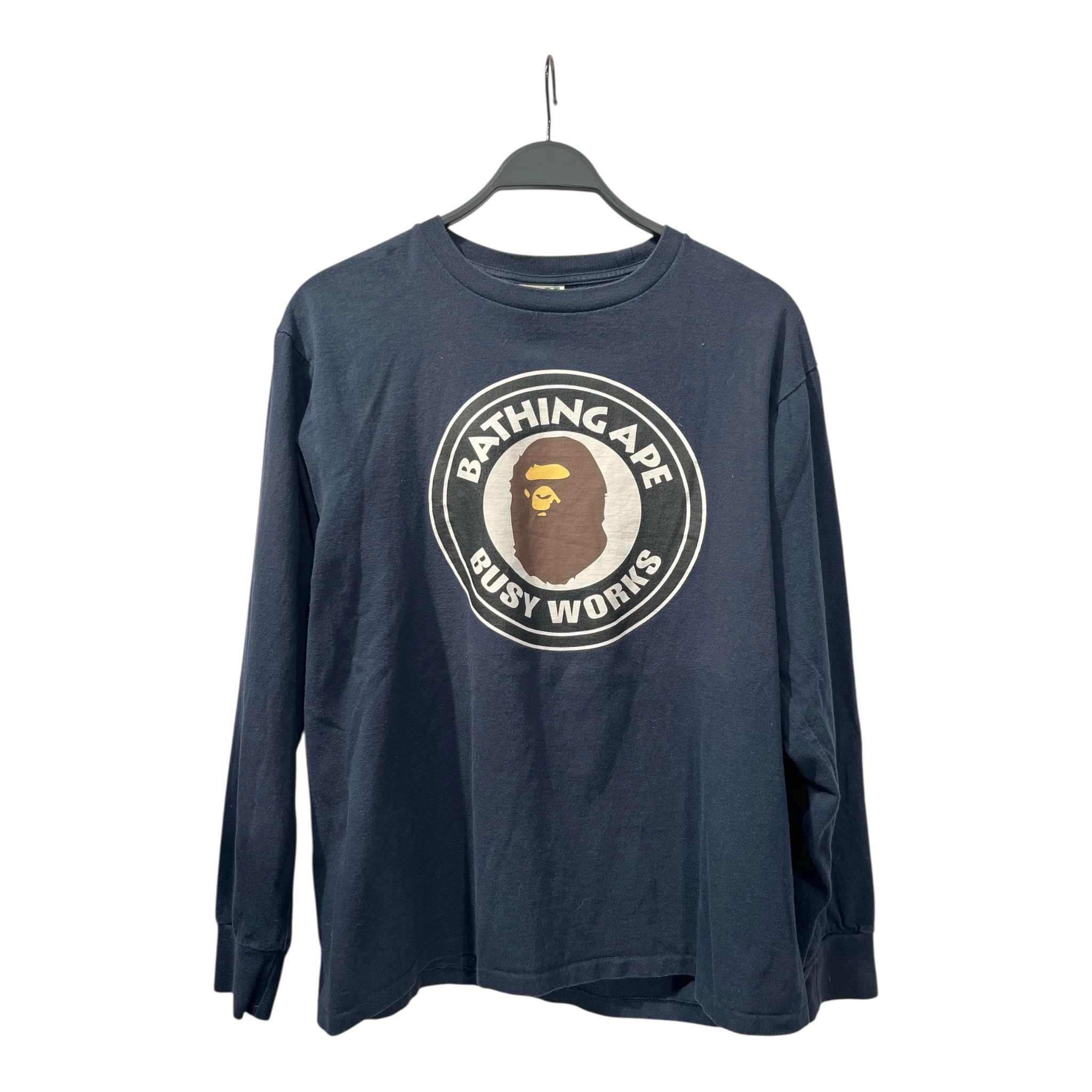 A BATHING APE/LS T-Shirt/L/Cotton/NVY/BUSY WORK LONGSLEEVE